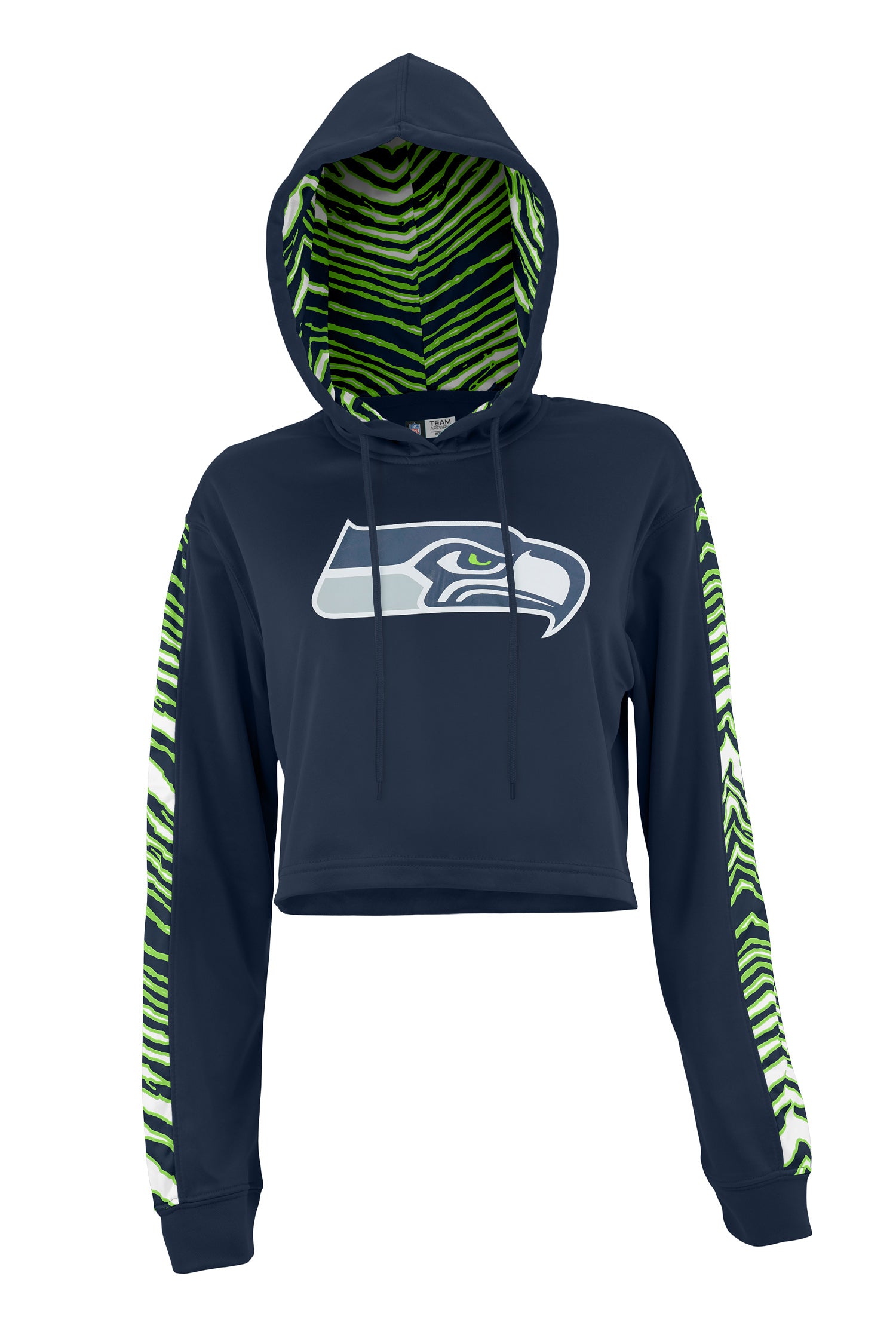 Zubaz NFL Women's Seattle Seahawks Zebra Team Logo Crop Top Hoodie