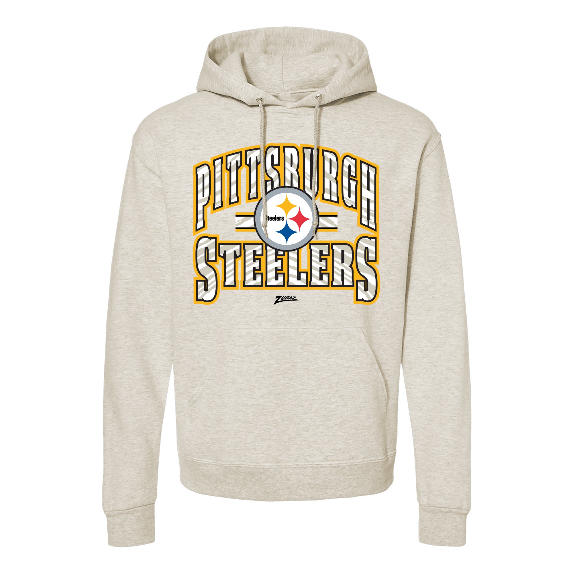 Zubaz NFL Pittsburgh Steelers  Unisex Pullover Fleece Hoodie for Adult Men and Women, Z2T Kickoff, Oatmeal Heather