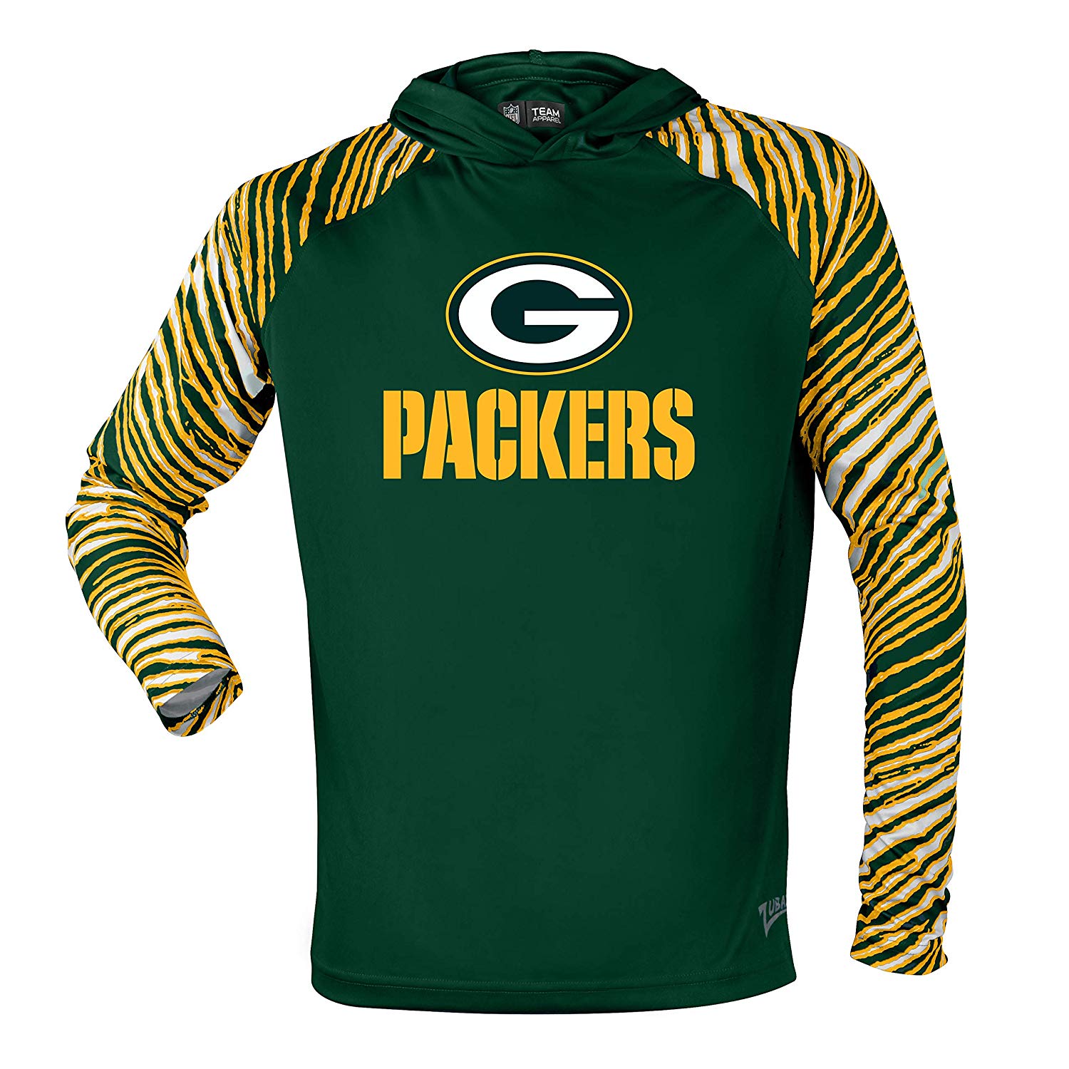 Men s Green Bay Packers Zubaz Green Gold Team Logo Long Sleeve Hoodie T Shirt Size Large