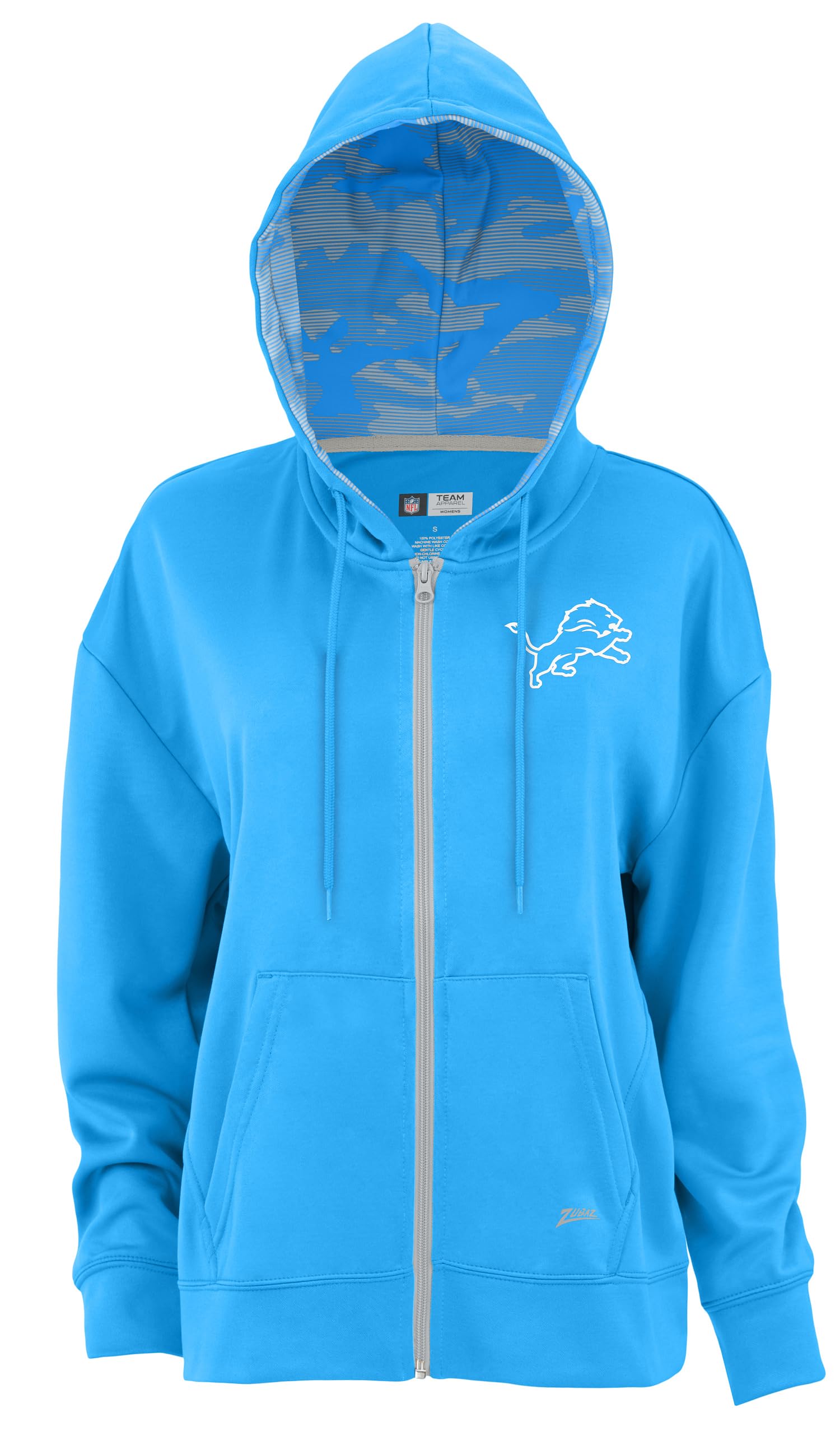 Zubaz NFL Women's Standard Full Zip Hoodie Detroit Lions