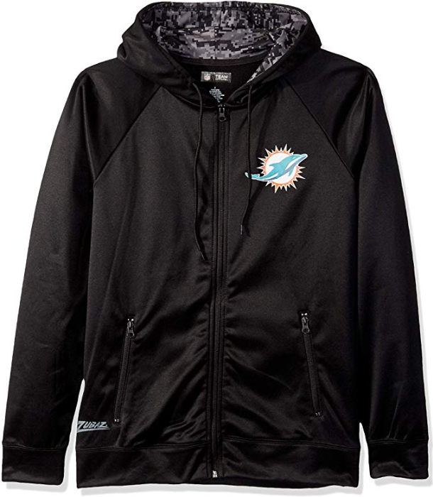 Zubaz NFL Men's Miami Dolphins Full Zip Digital Camo Hood Hoodie, Black