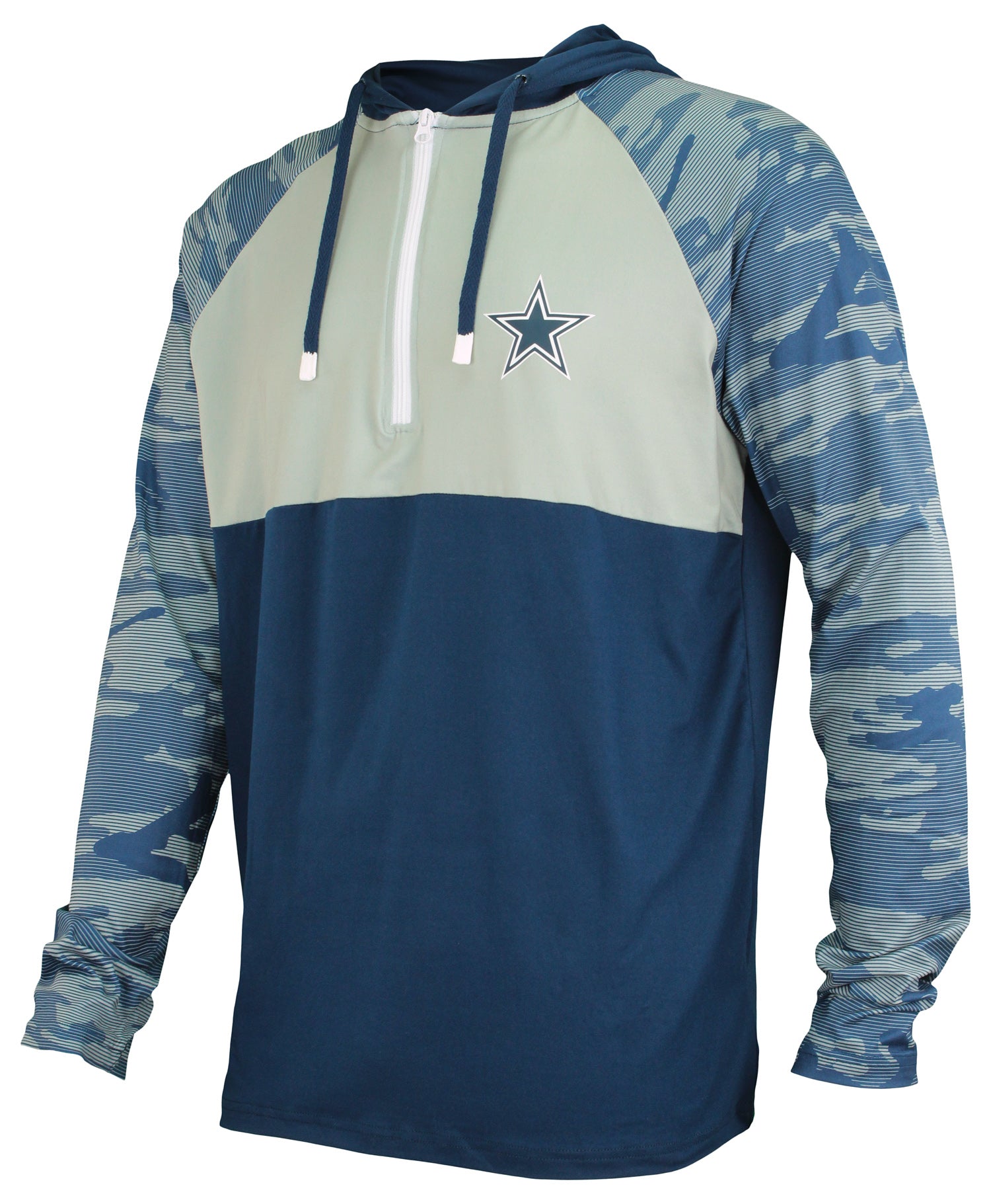 Zubaz NFL Men's Dallas Cowboys Team Color Block 1/4 Zip Hoodie W/ Camo Lines