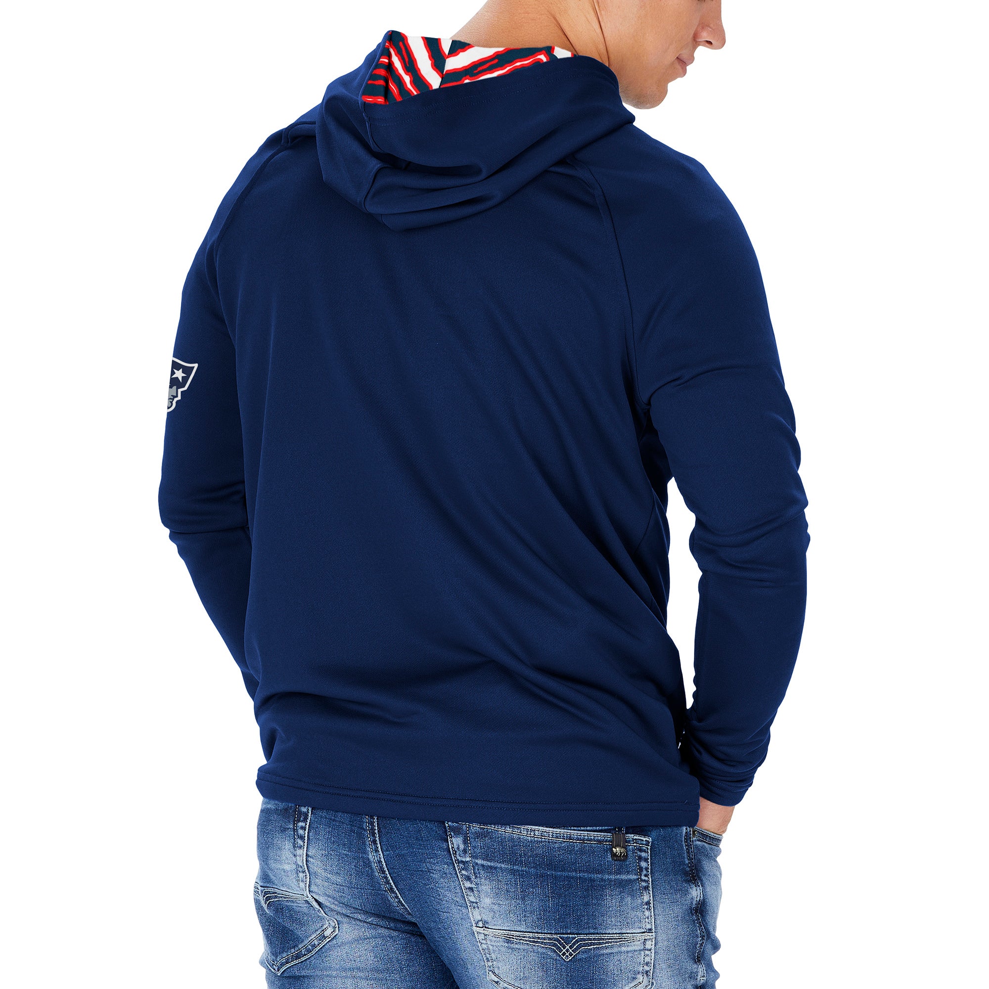 Zubaz NFL Men's Light Weight Team Color Hoodie With 3 Tone Zebra Lined Hood, Great Play Logo, New England Patriots