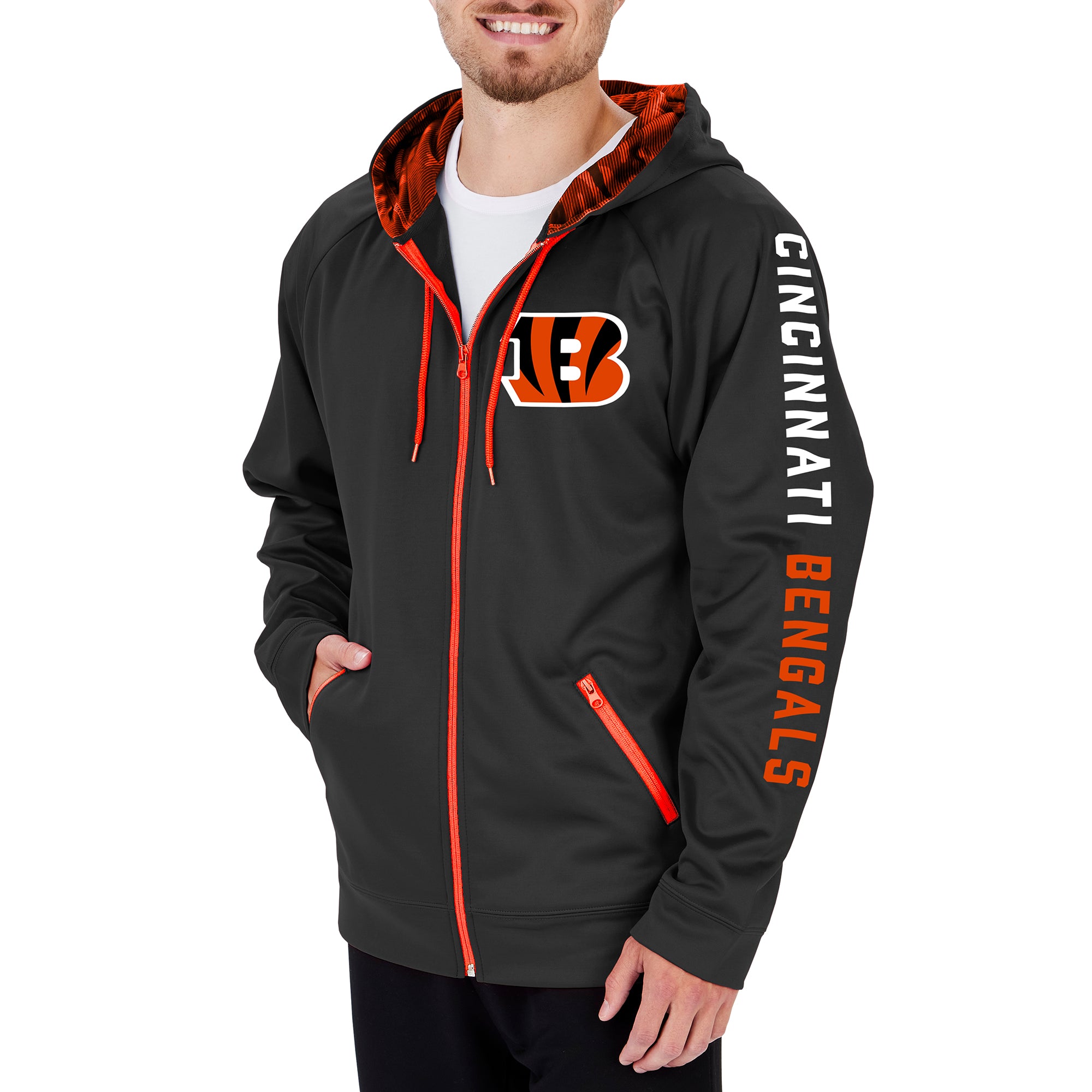 Zubaz Men's NFL Cincinnati Bengals Color Full Zip Hoodie With Camo Line Details