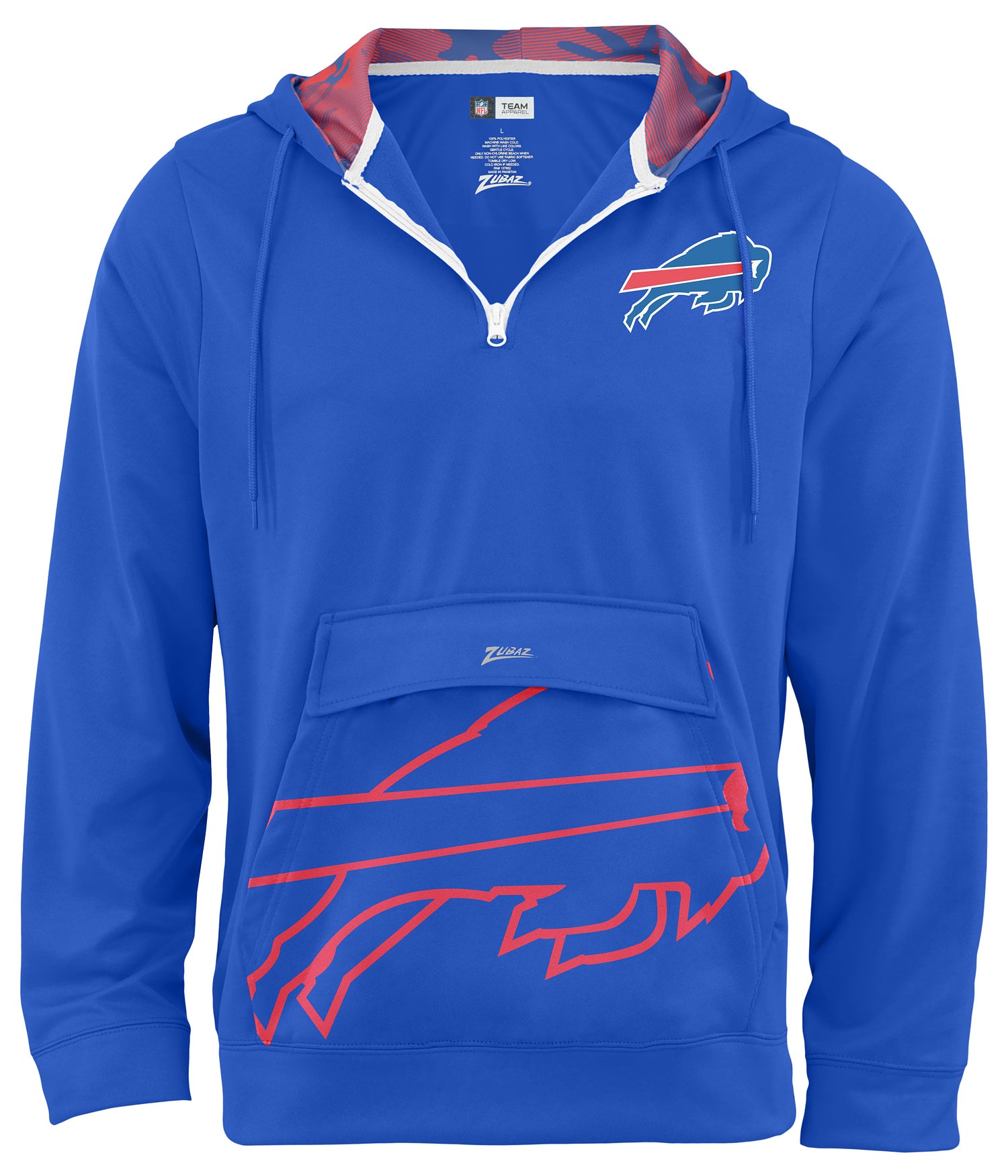 Zubaz NFL Men's 1/4 Zip Big Pocket Team Logo Hoodie Bufalo Bills