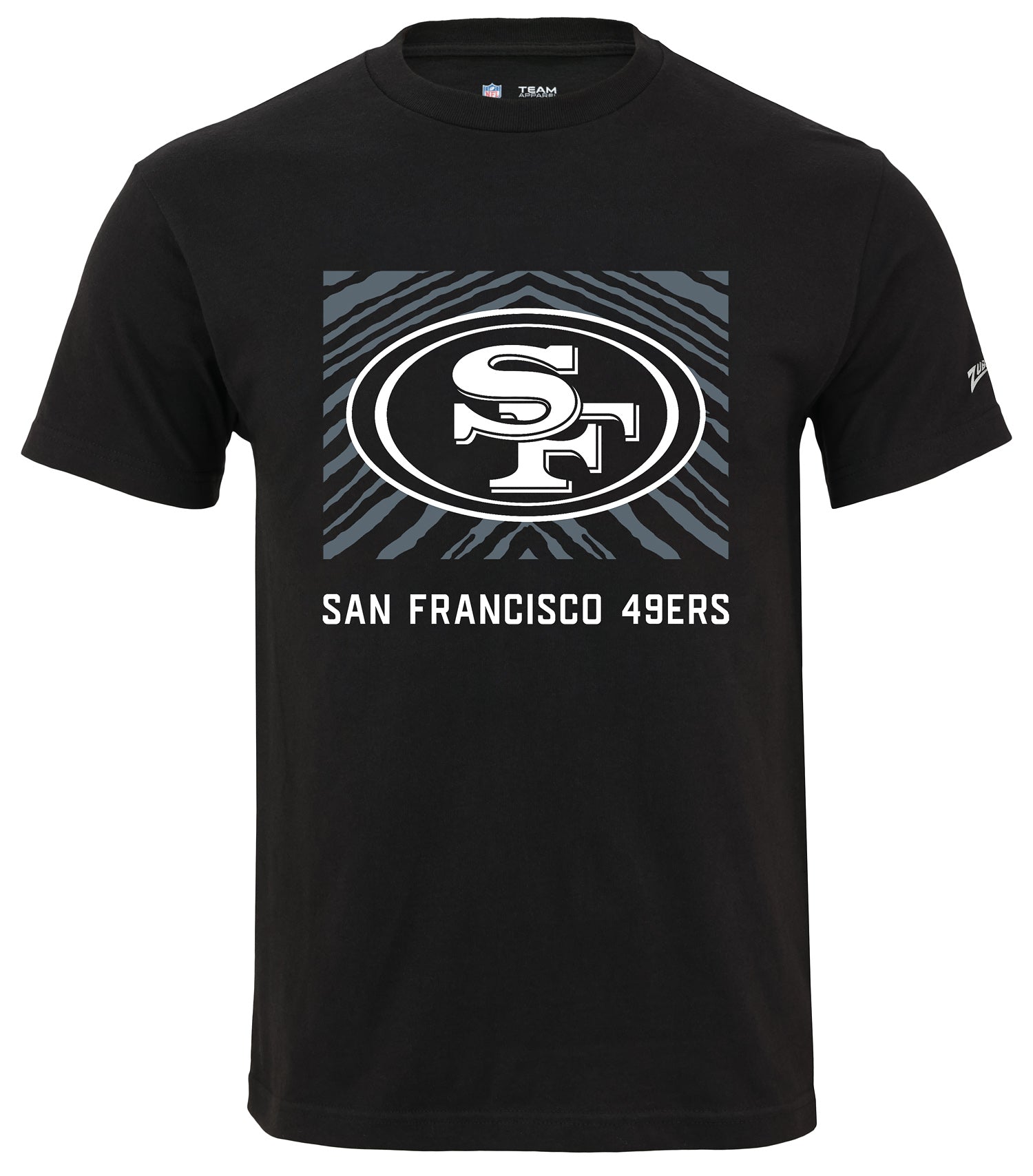 Zubaz NFL Unisex Cotton Heavyweight Short Sleeve T-shirt Black With Grey Tonal Tunnel Logo for Men and Women, San Francisco 49ers