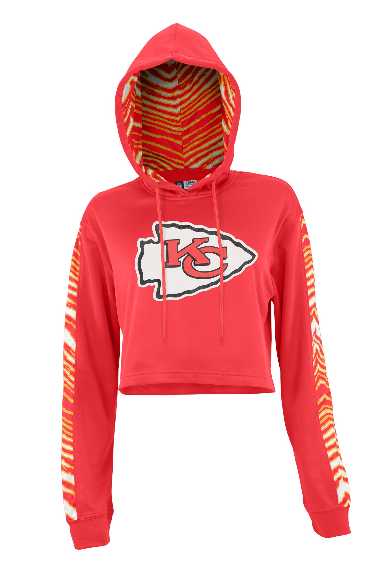 Zubaz NFL Women's Kansas City Chiefs Zebra Team Logo Crop Top Hoodie