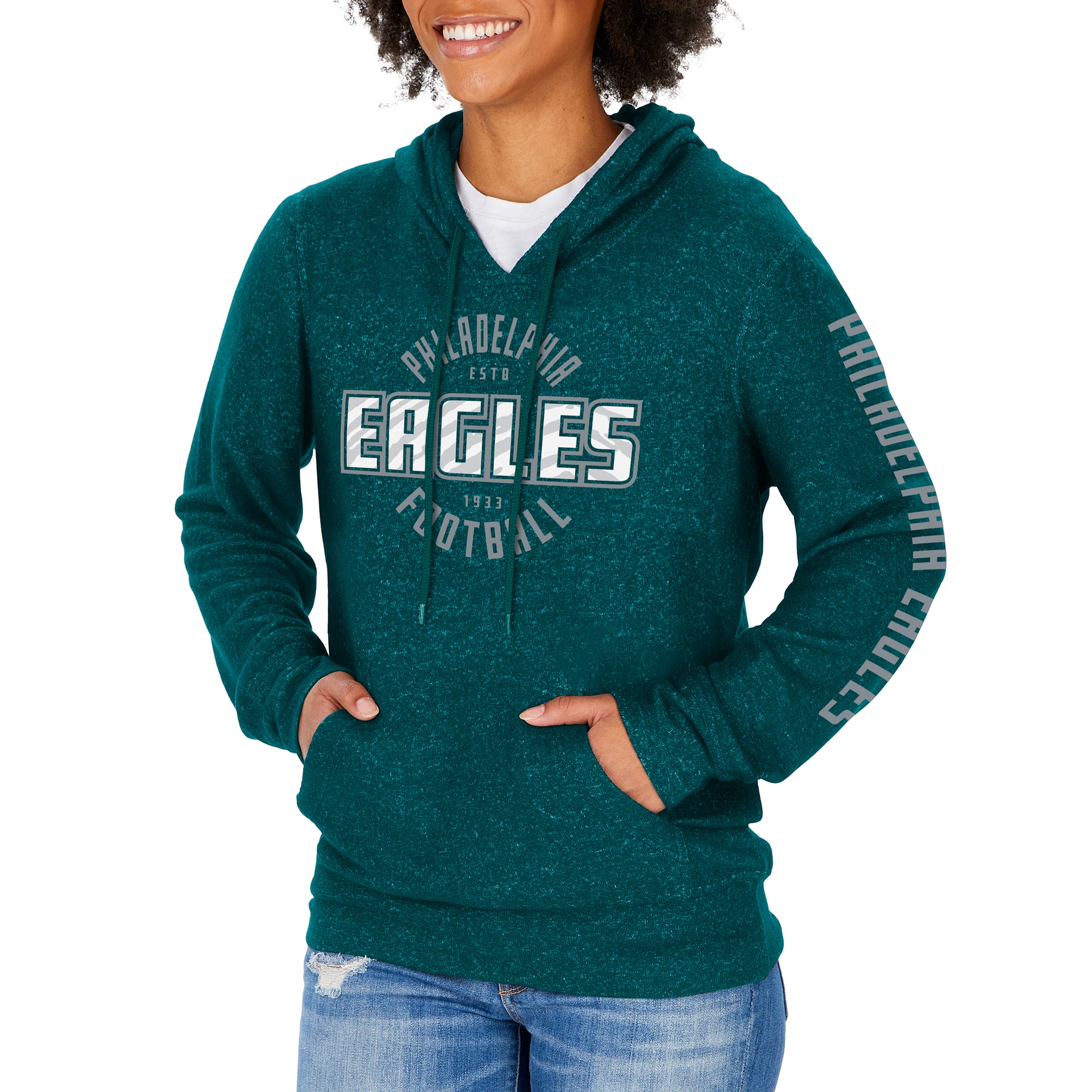 Zubaz NFL Women's Philadelphia Eagles Marled Soft Pullover Hoodie