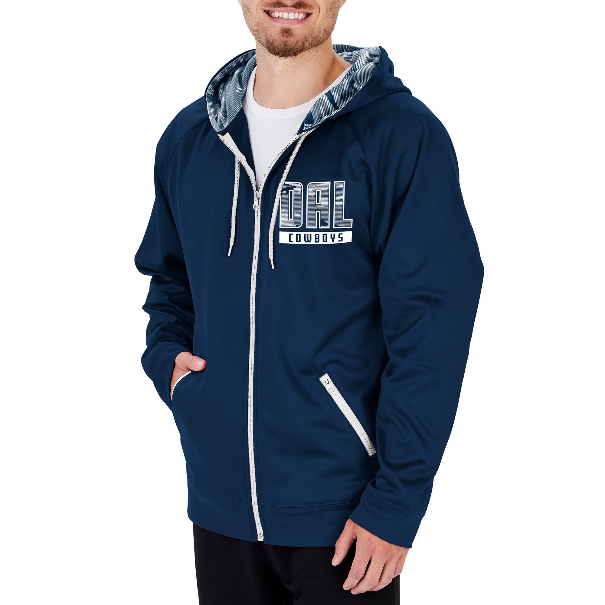 Zubaz NFL Men's Dallas Cowboys Full Zip Hoodie With Team Color Camo Lines