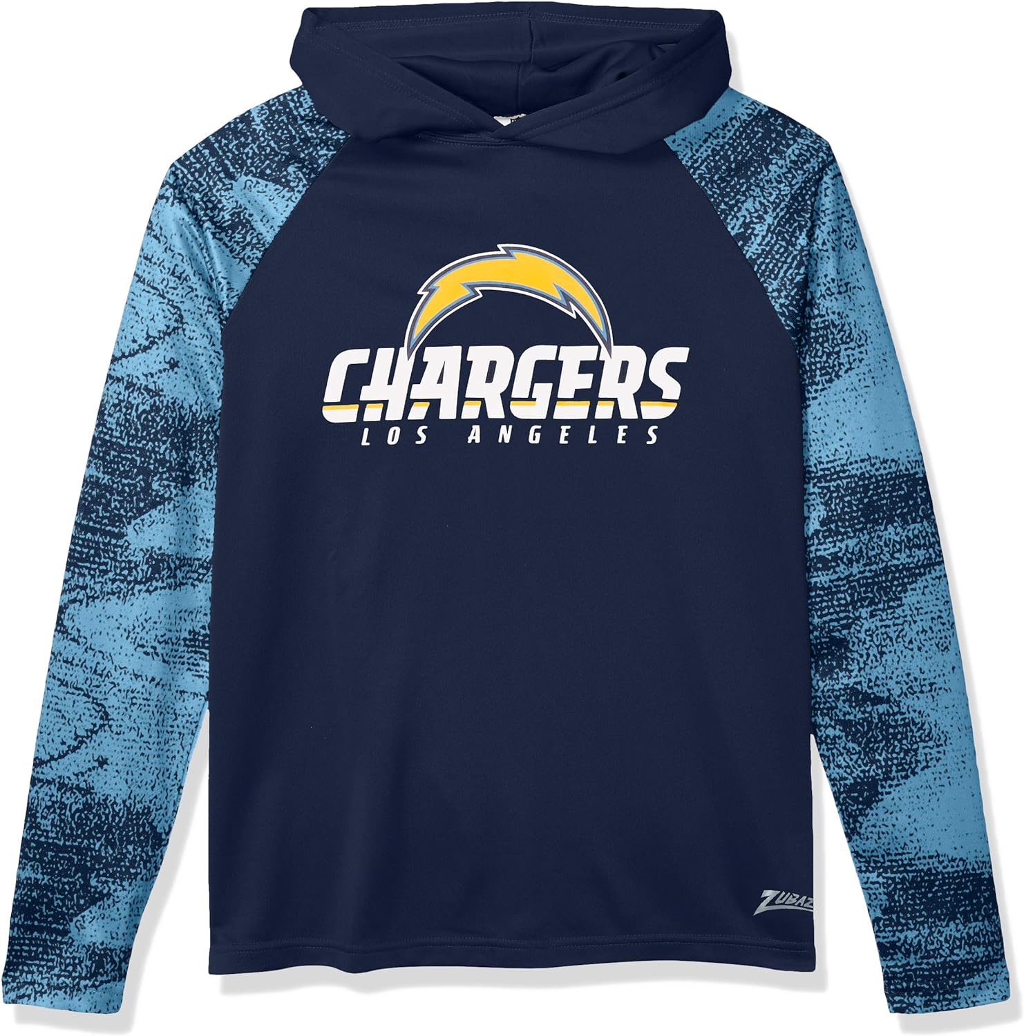 Zubaz NFL MENS LOS ANGELES CHARGERS SOLID BODY NAVY/LIGHT BLUE STATIC FRENCH TERRY LW HOOD