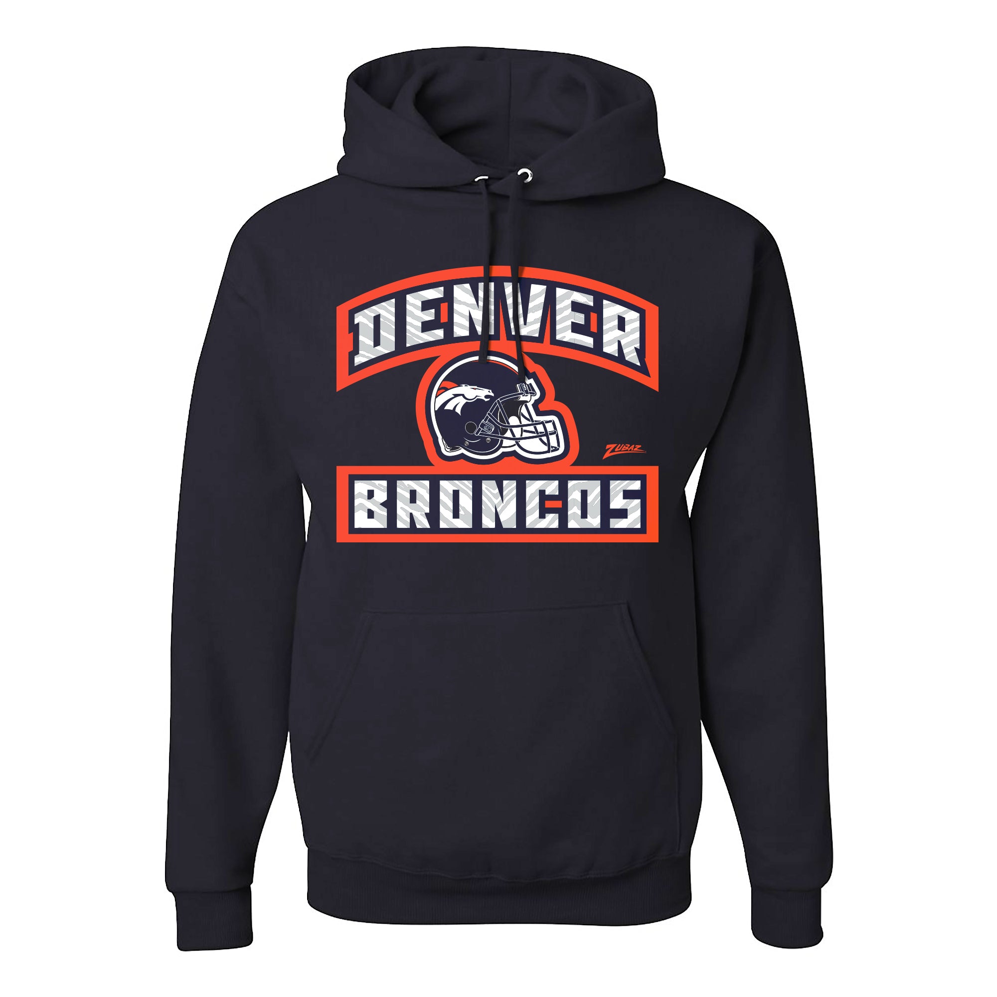 Zubaz NFL Denver Broncos Unisex Pullover Fleece Hoodie for Adult Men and Women, Z2T Helmet Outline, Black