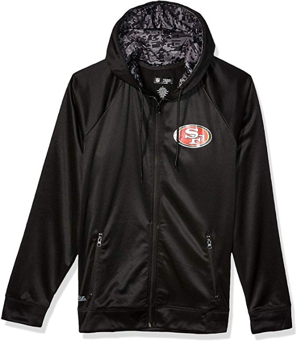 Zubaz NFL Men's San Francisco 49ers Full Zip Digital Camo Hood Hoodie, Black