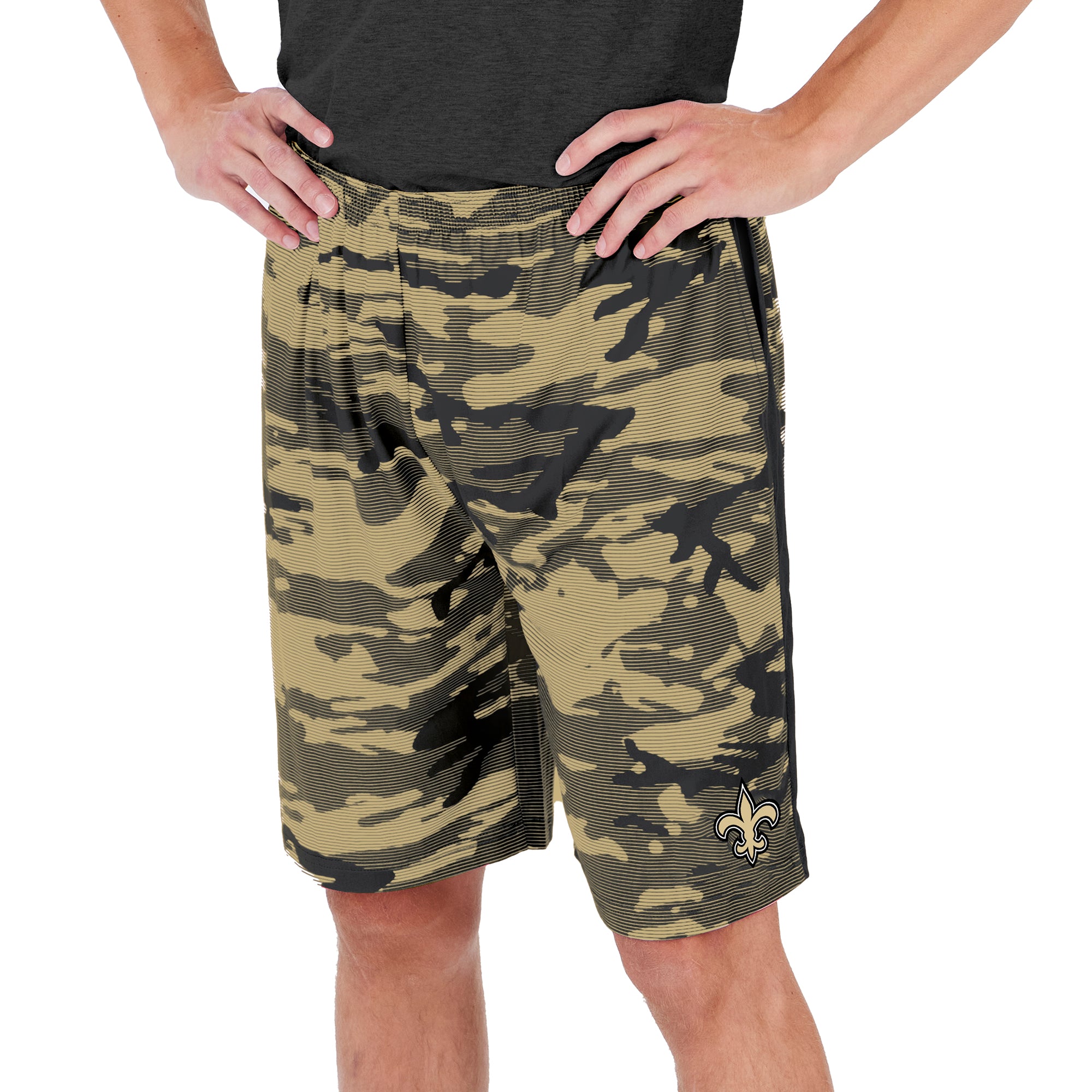 Zubaz Men's NFL New Orleans Saints Lightweight Camo Lines Shorts with Logo