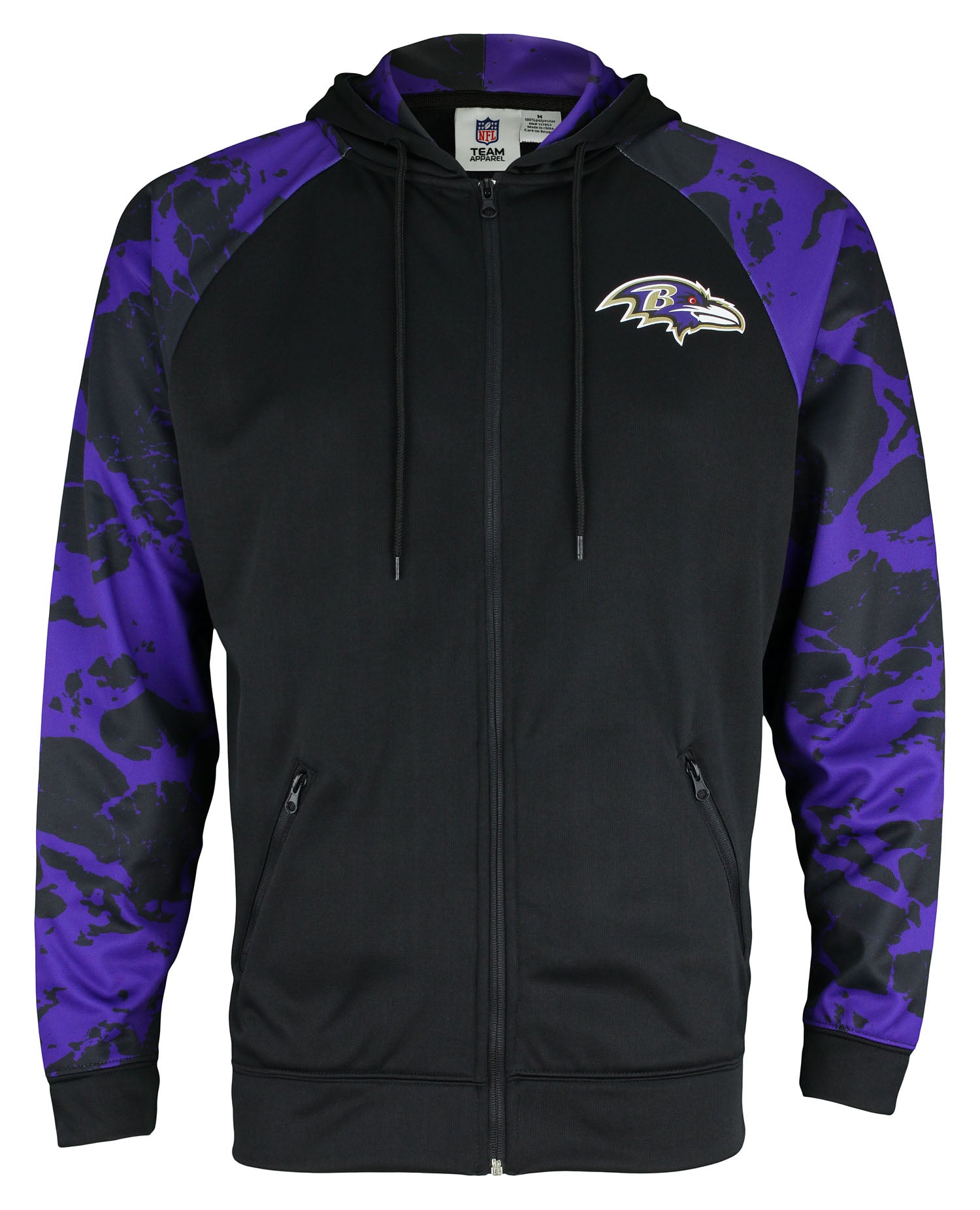 Zubaz NFL Men's Baltimore Ravens Performance Full Zip Hoodie with Lava Sleeves