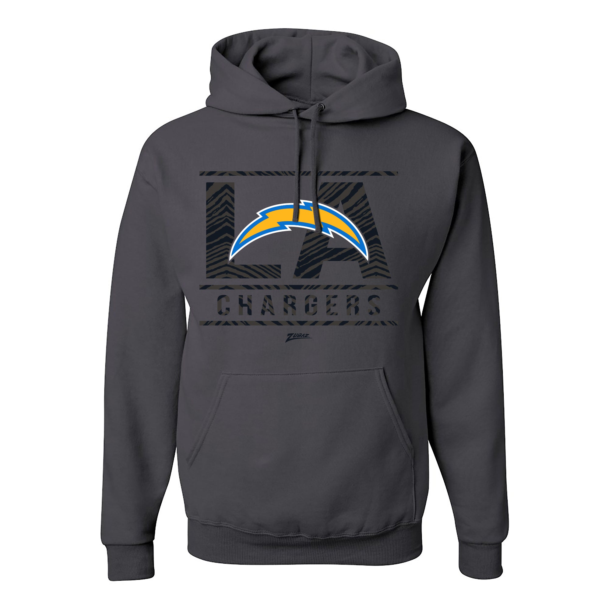 Zubaz NFL Los Angeles Chargers Unisex Pullover Fleece Hoodie for Adult Men and Women, Z2C Goal Line, Charcoal