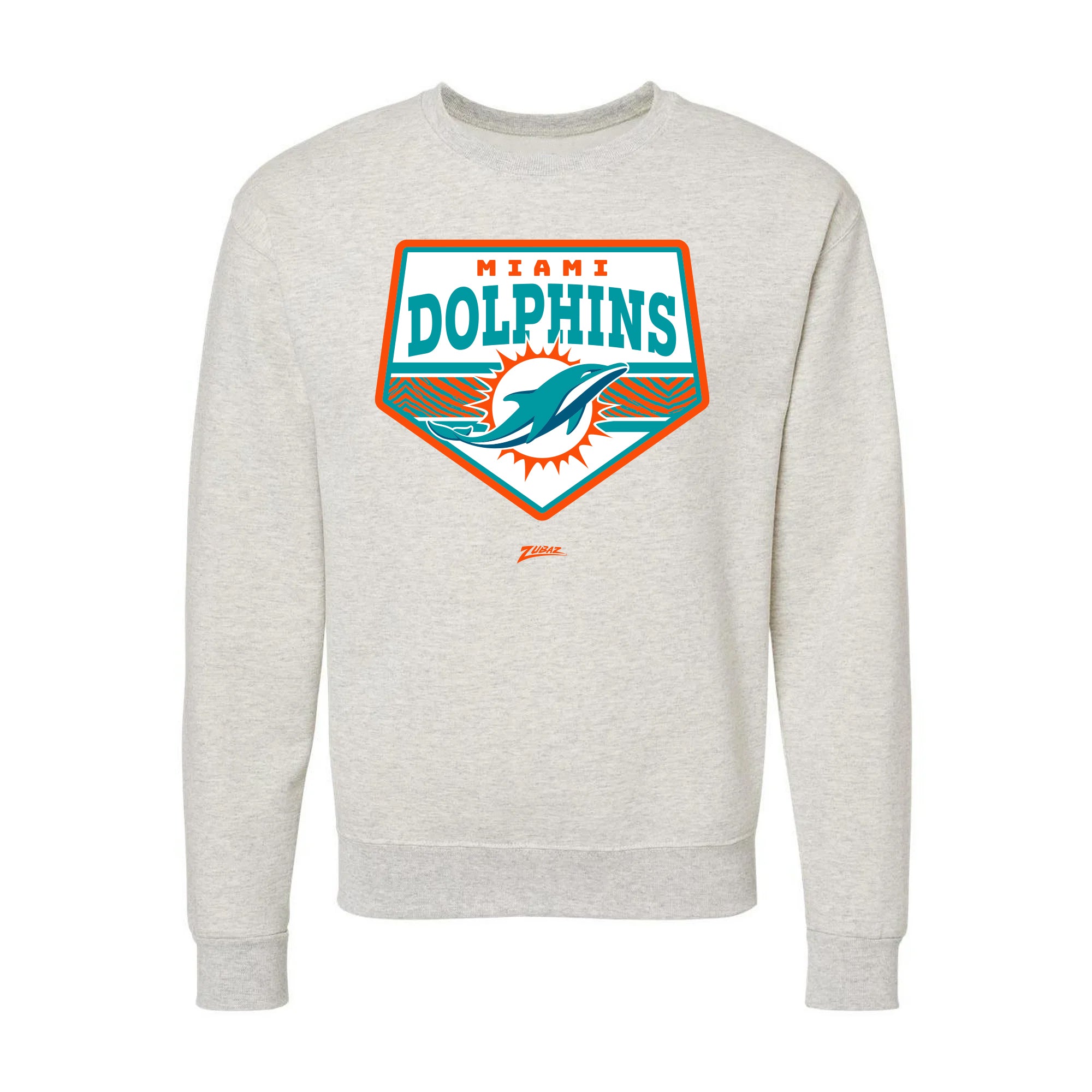 Zubaz NFL Miami Dolphins Unisex Adult Men's & Women's Pullover Fleece Crew Neck Sweatshirt, Z2C Chip Shot, Oatmeal Heather