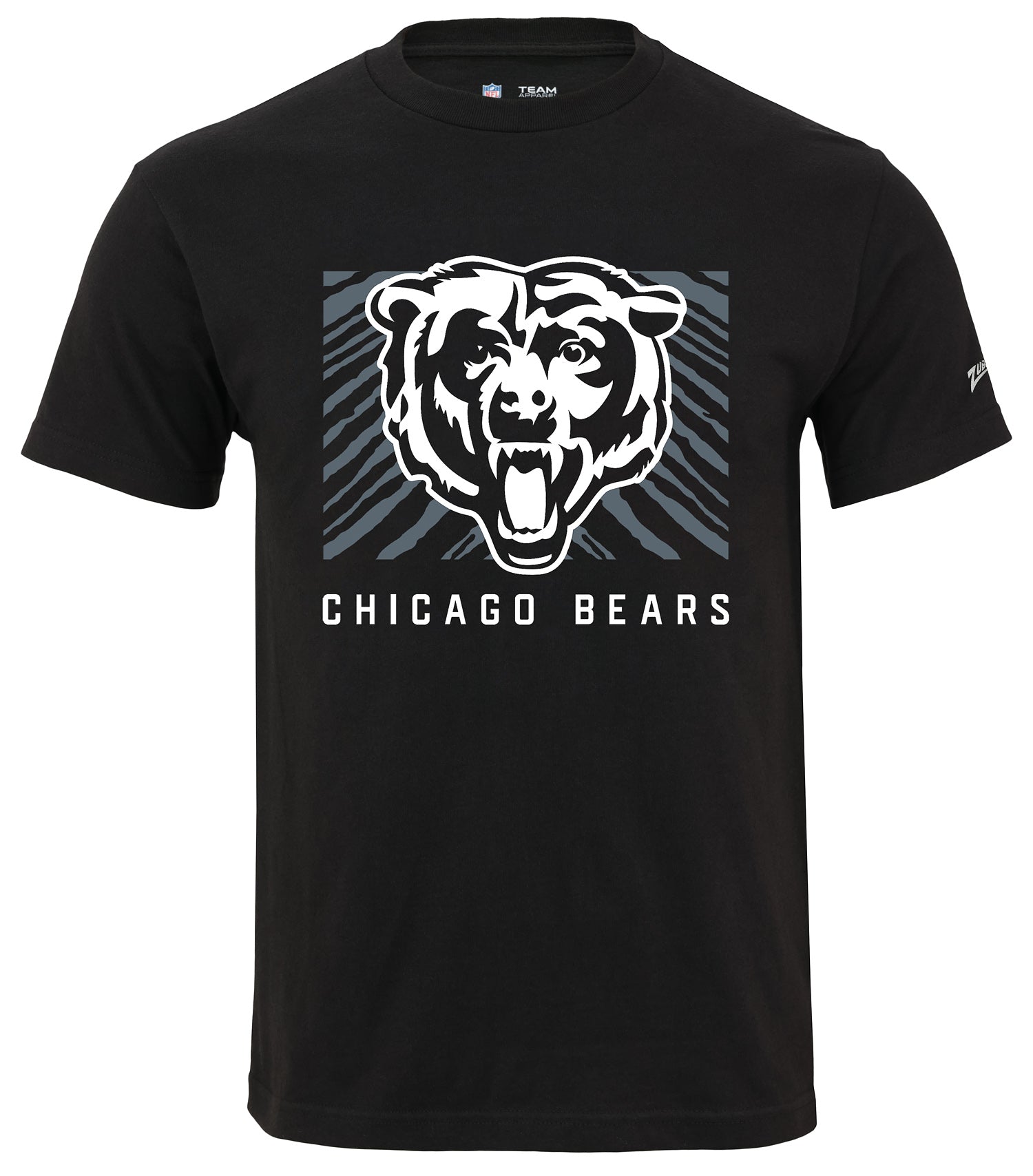 Zubaz NFL Unisex Cotton Heavyweight Short Sleeve T-shirt Black With Grey Tonal Tunnel Logo, Chicago Bears