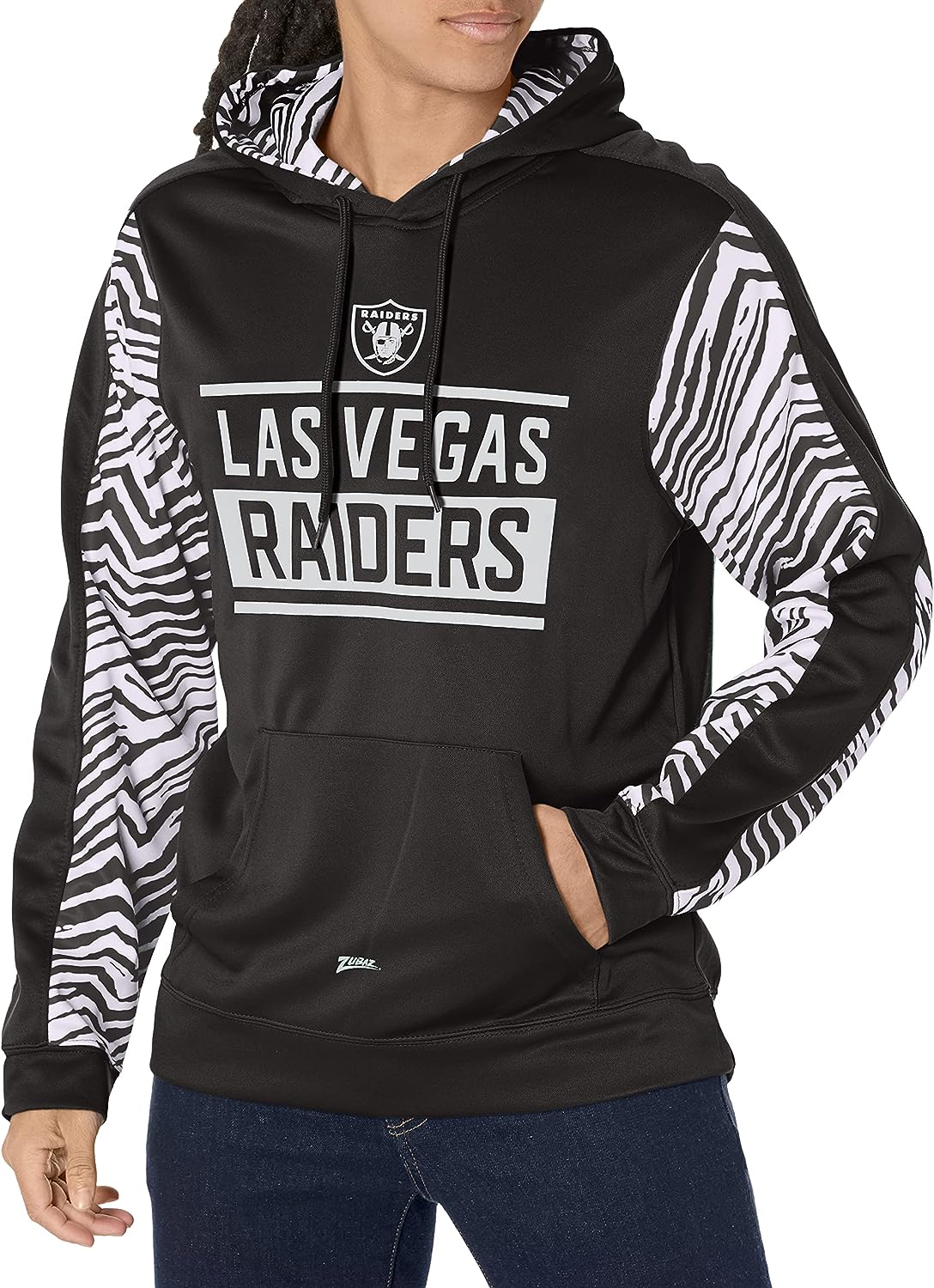 Zubaz NFL Men's Las Vegas Raiders Team Color with Zebra Accents Pullov