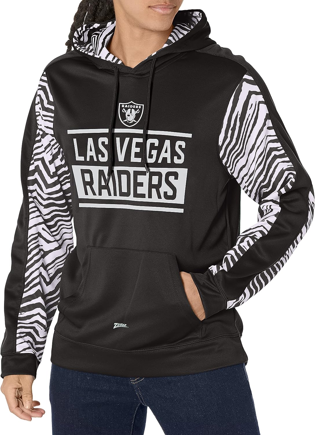 Zubaz NFL Men's Las Vegas Raiders Team Color with Zebra Accents Pullover Hoodie