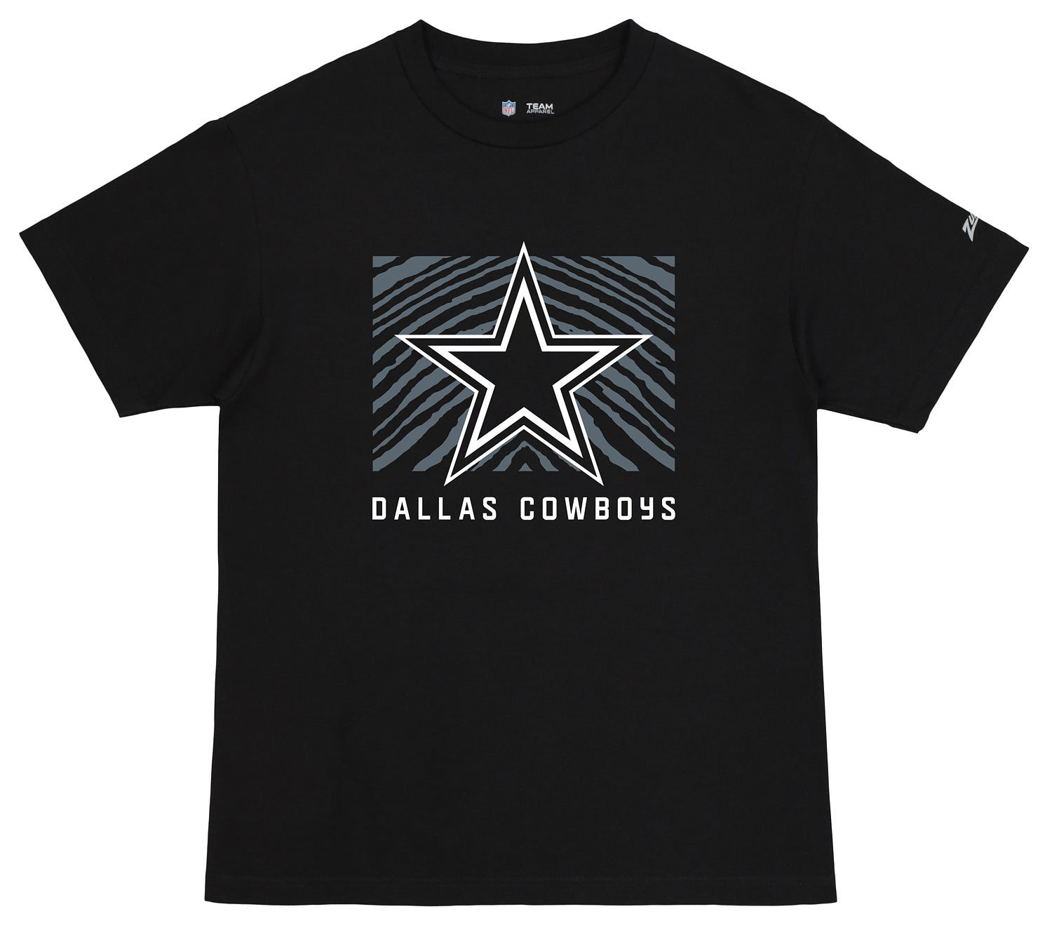 Zubaz NFL Unisex Cotton Heavyweight Short Sleeve T-shirt Black With Grey Tonal Tunnel Logo, Dallas Cowboys