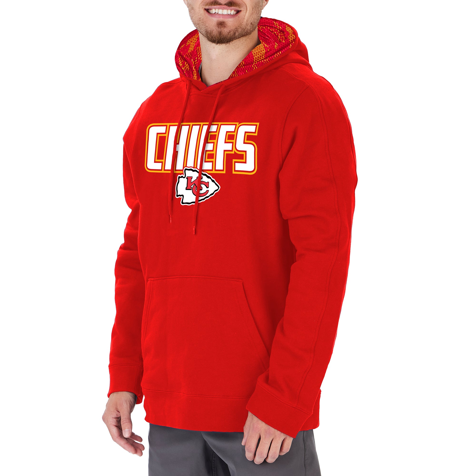 Zubaz NFL Men's KANSAS CITY CHIEFS SOLID RED HOOD W/ RED/GOLD VIPER PRINT HOOD LINER Double Extra Large