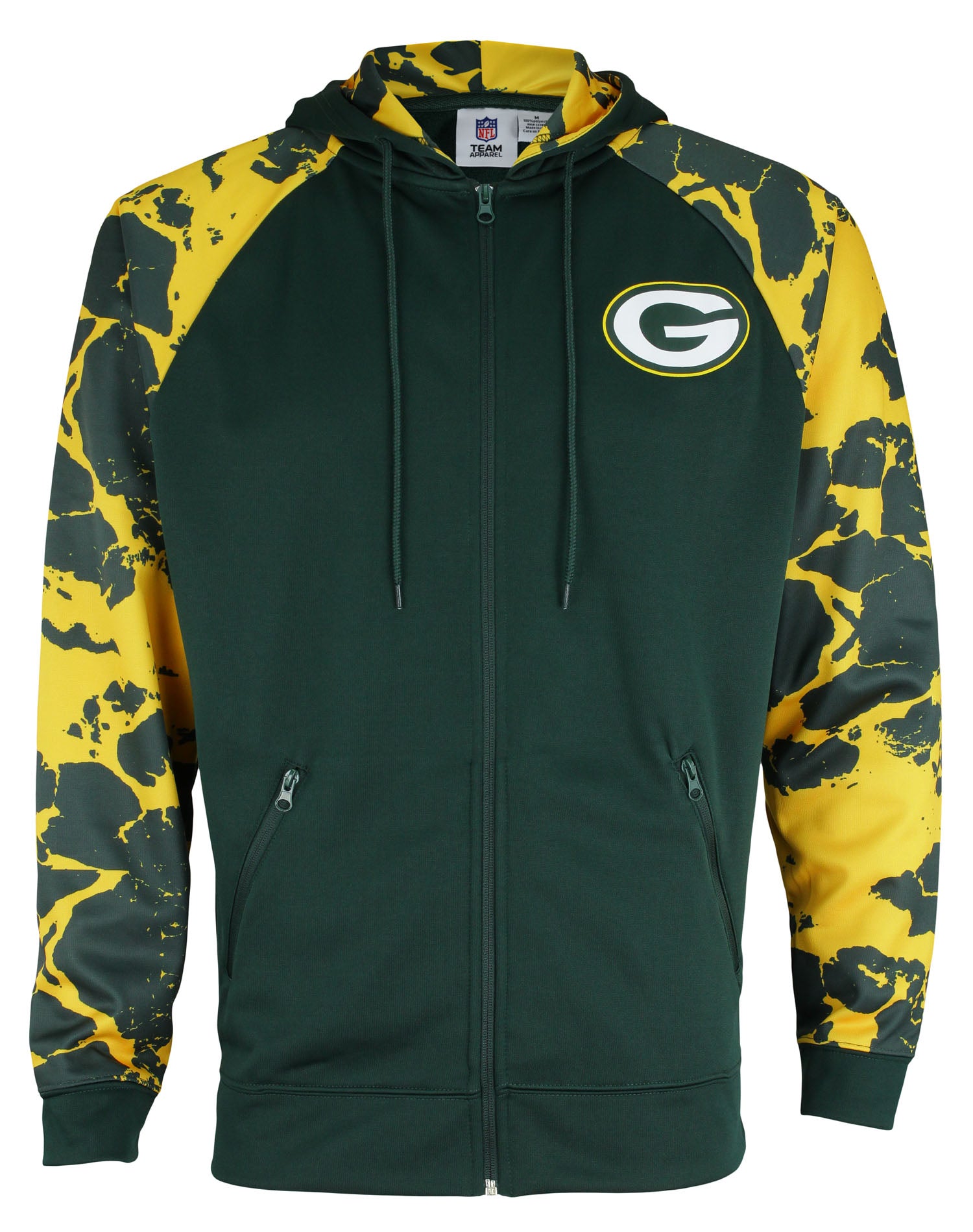 Zubaz NFL Men's Green Bay Packers Performance Full Zip Hoodie with Lava Sleeves