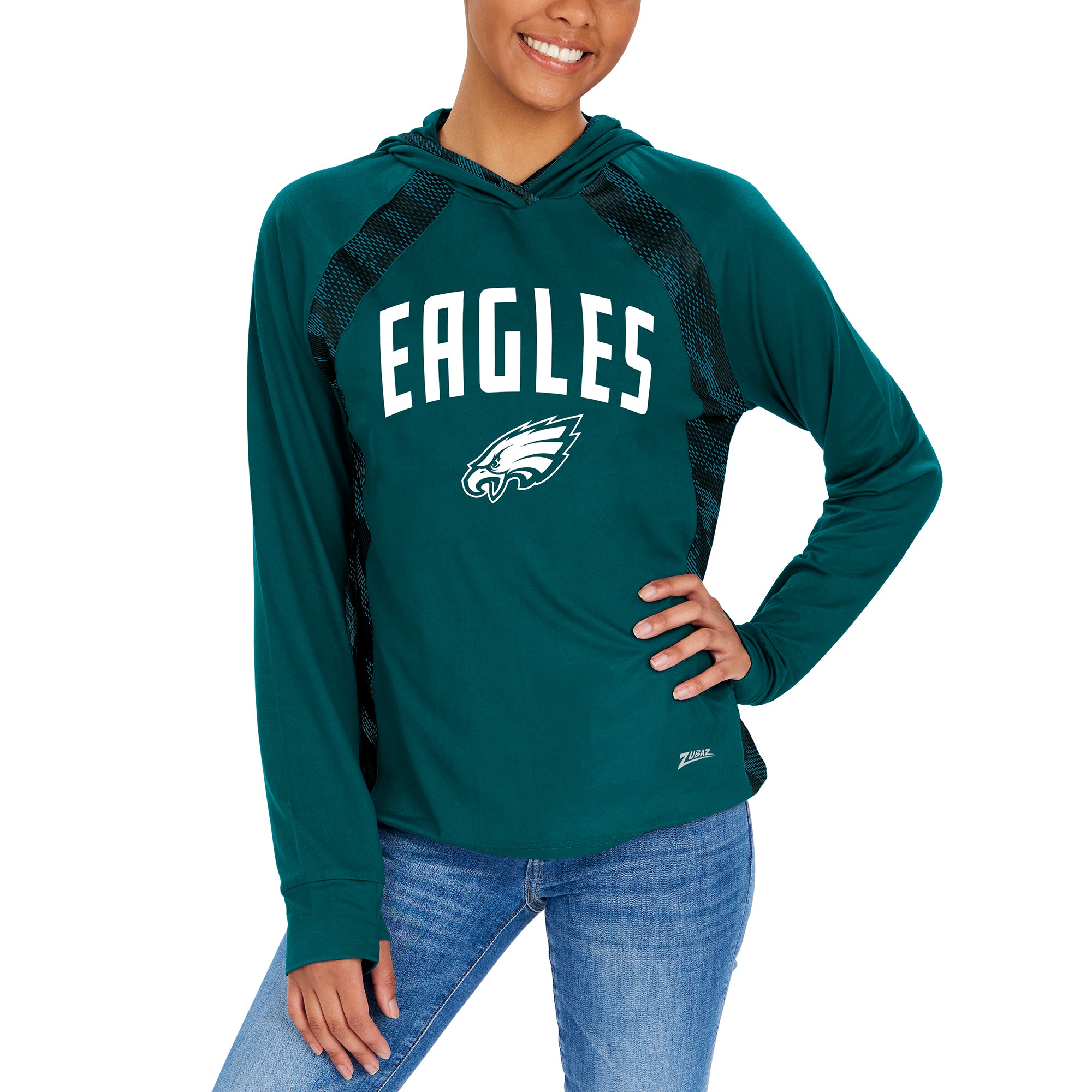 Zubaz NFL Women's Philadelphia Eagles Elevated Hoodie W/ Tonal Viper Print