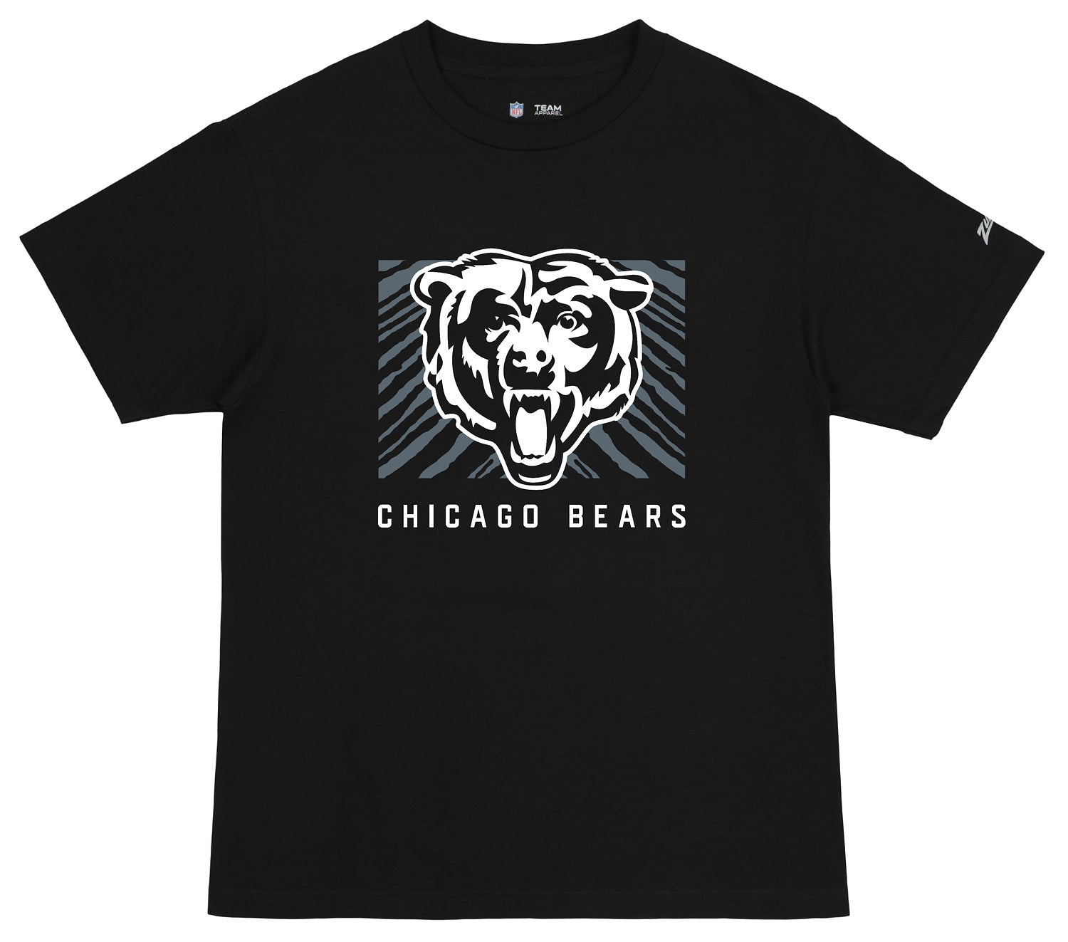 Zubaz NFL Unisex Cotton Heavyweight Short Sleeve T-shirt Black With Grey Tonal Tunnel Logo, Chicago Bears