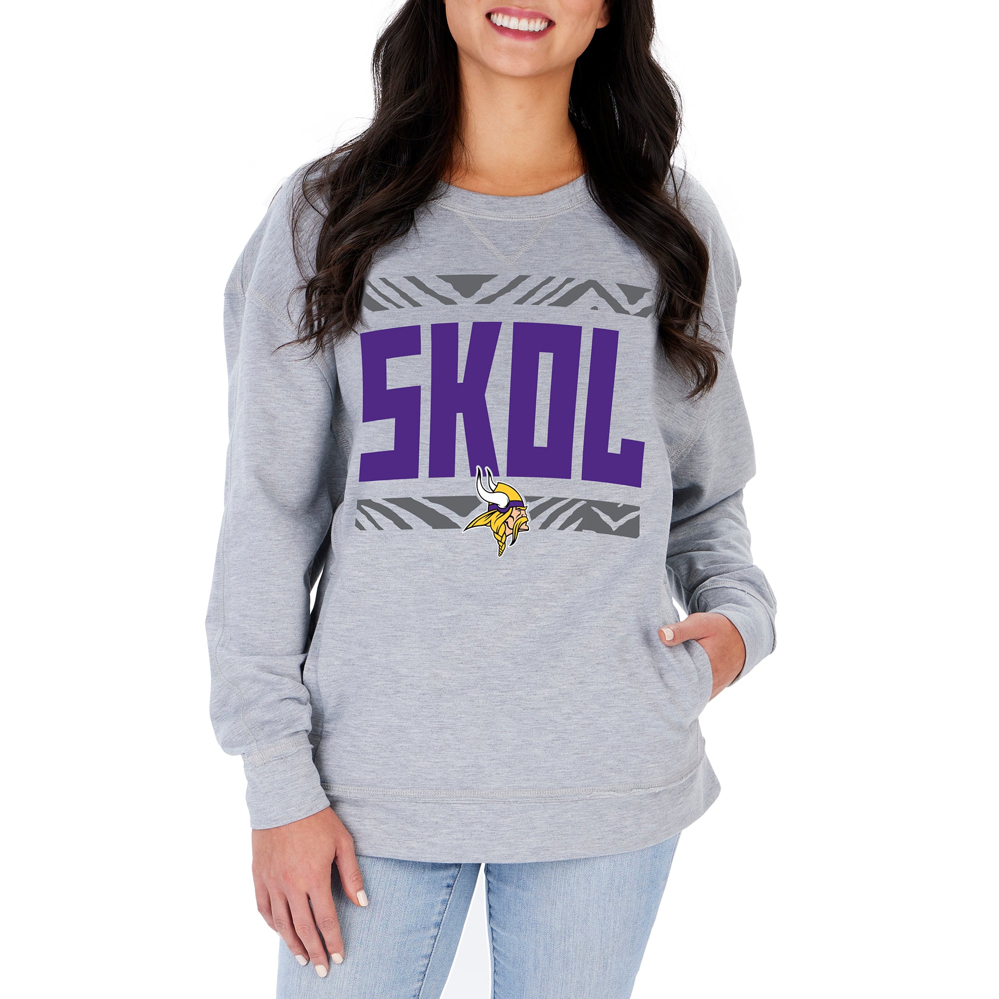 Zubaz NFL Women s Minnesota Vikings Heather Gray Crewneck Sweatshirt