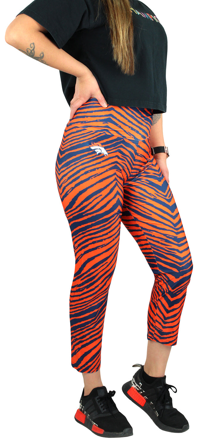 Zubaz NFL Women's Denver Broncos 2 Color Zebra Print Capri Legging