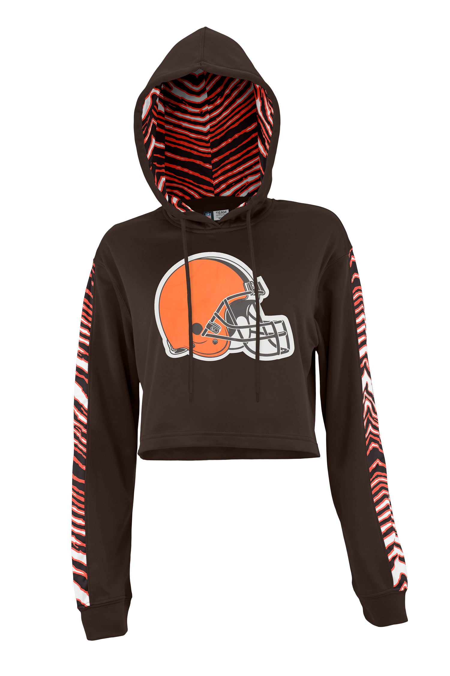 Zubaz NFL Women's Cleveland Browns Zebra Team Logo Crop Top Hoodie