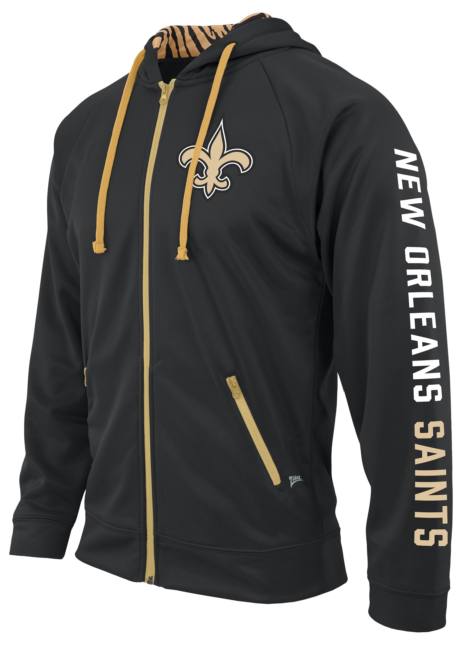 Zubaz NFL Men's Team Name and Logo Full Zip Hoodie New Orleans Saints