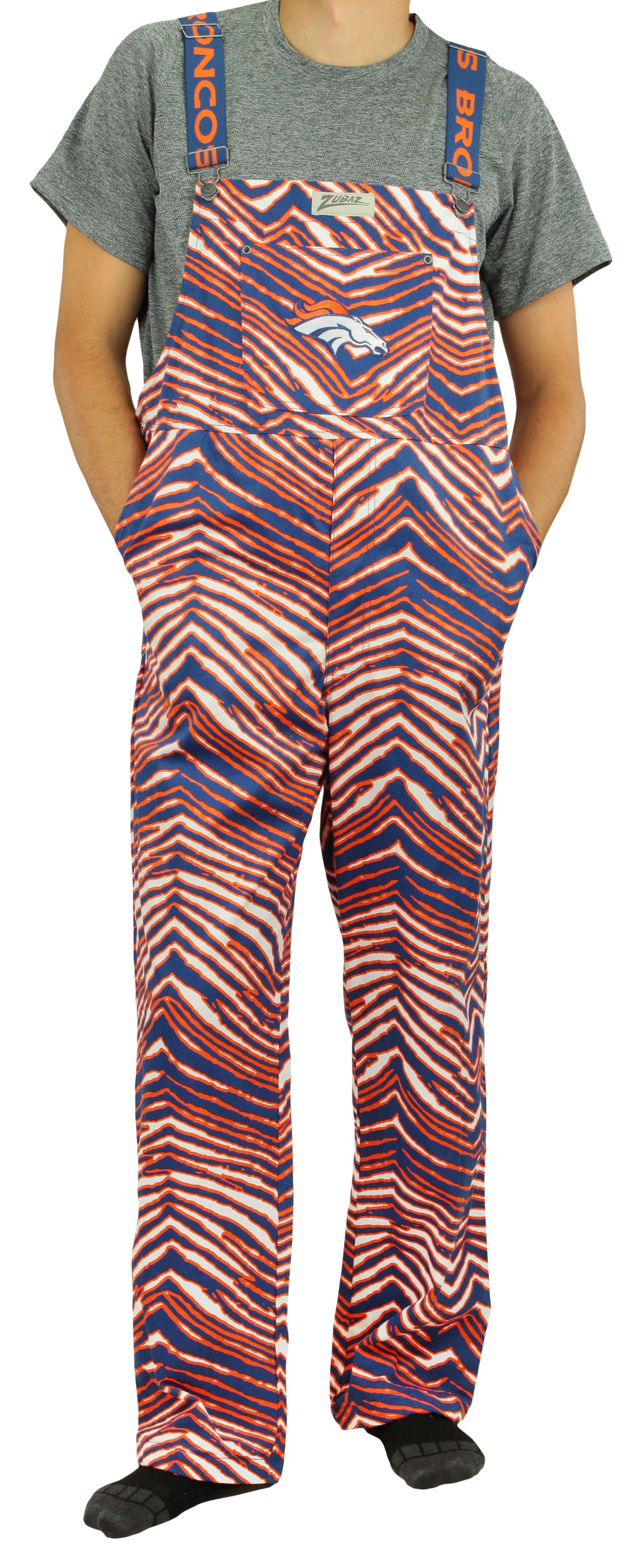 Zubaz NFL Men's Denver Broncos Zebra Printed Team Bib Overalls