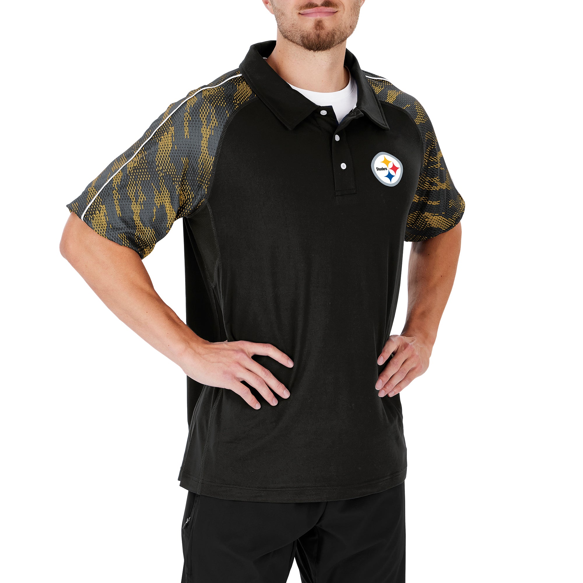 Zubaz NFL Men's Pittsburgh Steelers Elevated Field Polo W/ Viper Print Accent