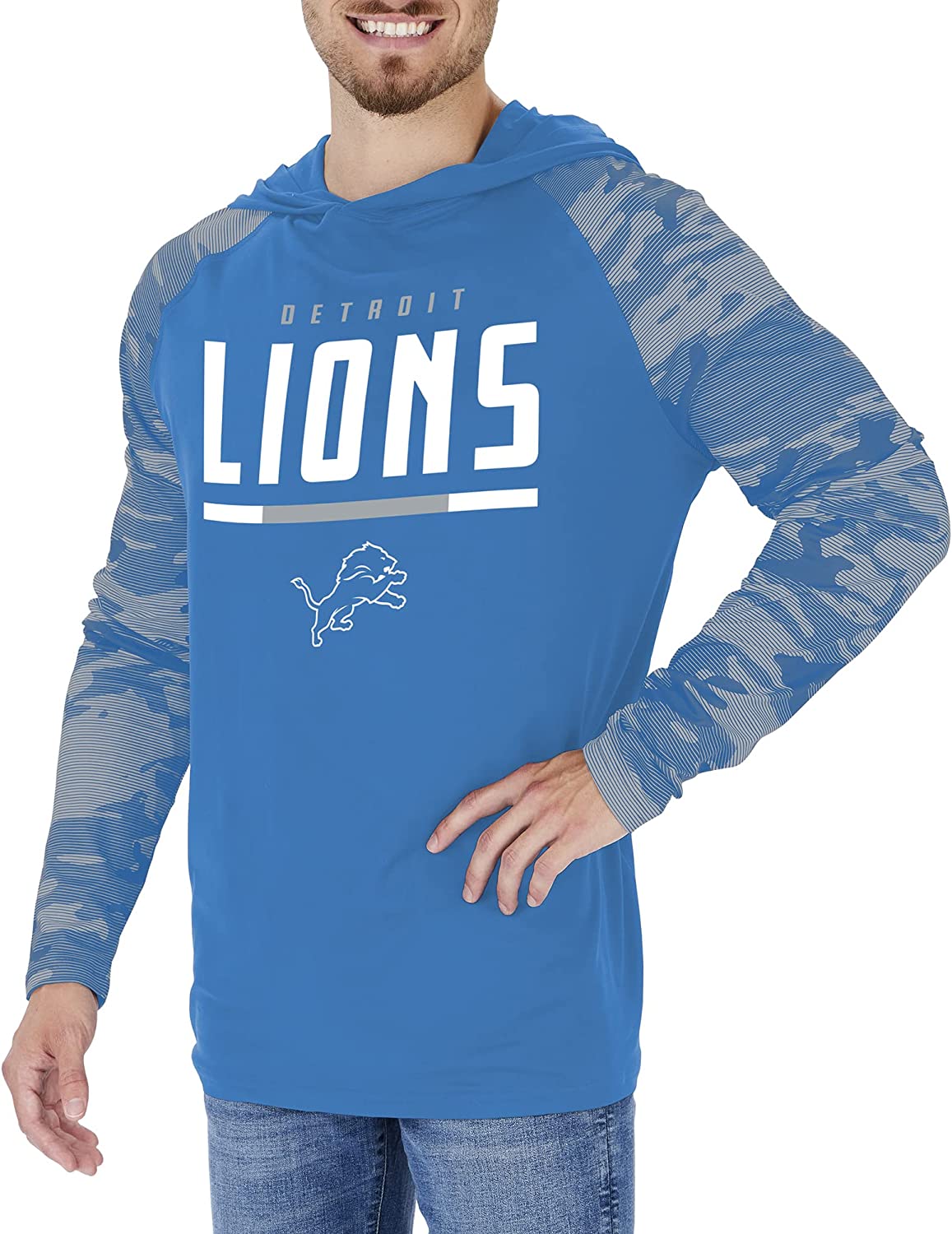 Zubaz Detroit Lions NFL Men's Lightweight Hoodie with Team Camo Sleeves