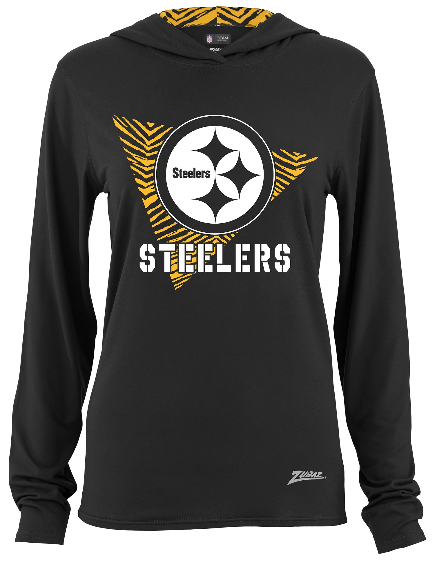 Zubaz NFL Women's Light Weight Team Color Hoodie 2 Tone Zebra Liner, Retro 3 Point Logo, Pittsburgh Steelers