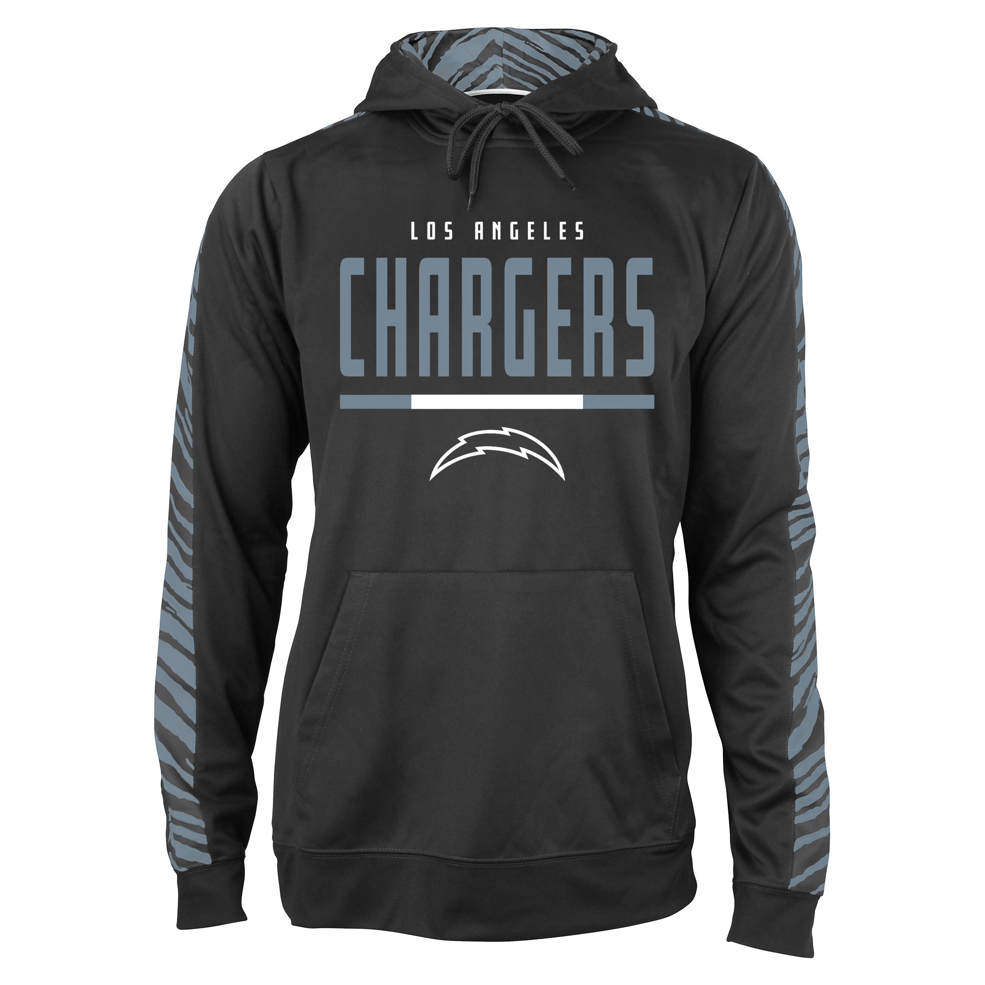 Zubaz NFL Men's Black and Grey Tonal Zebra Hoodie and Sleeve Los Angeles Chargers