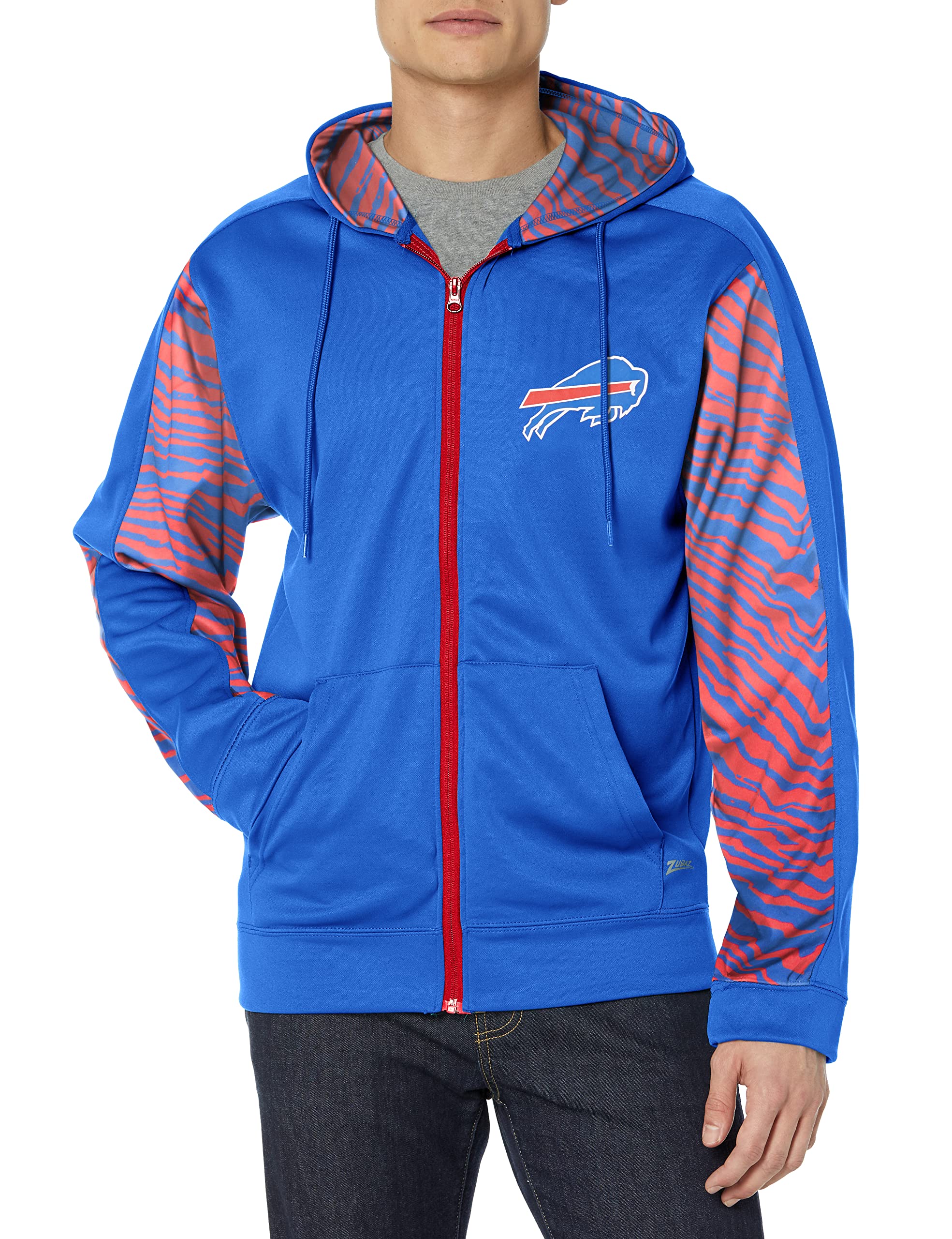 Zubaz NFL Buffalo Bills Team Color Full Zip Hood With 2-Color Zebra Accents