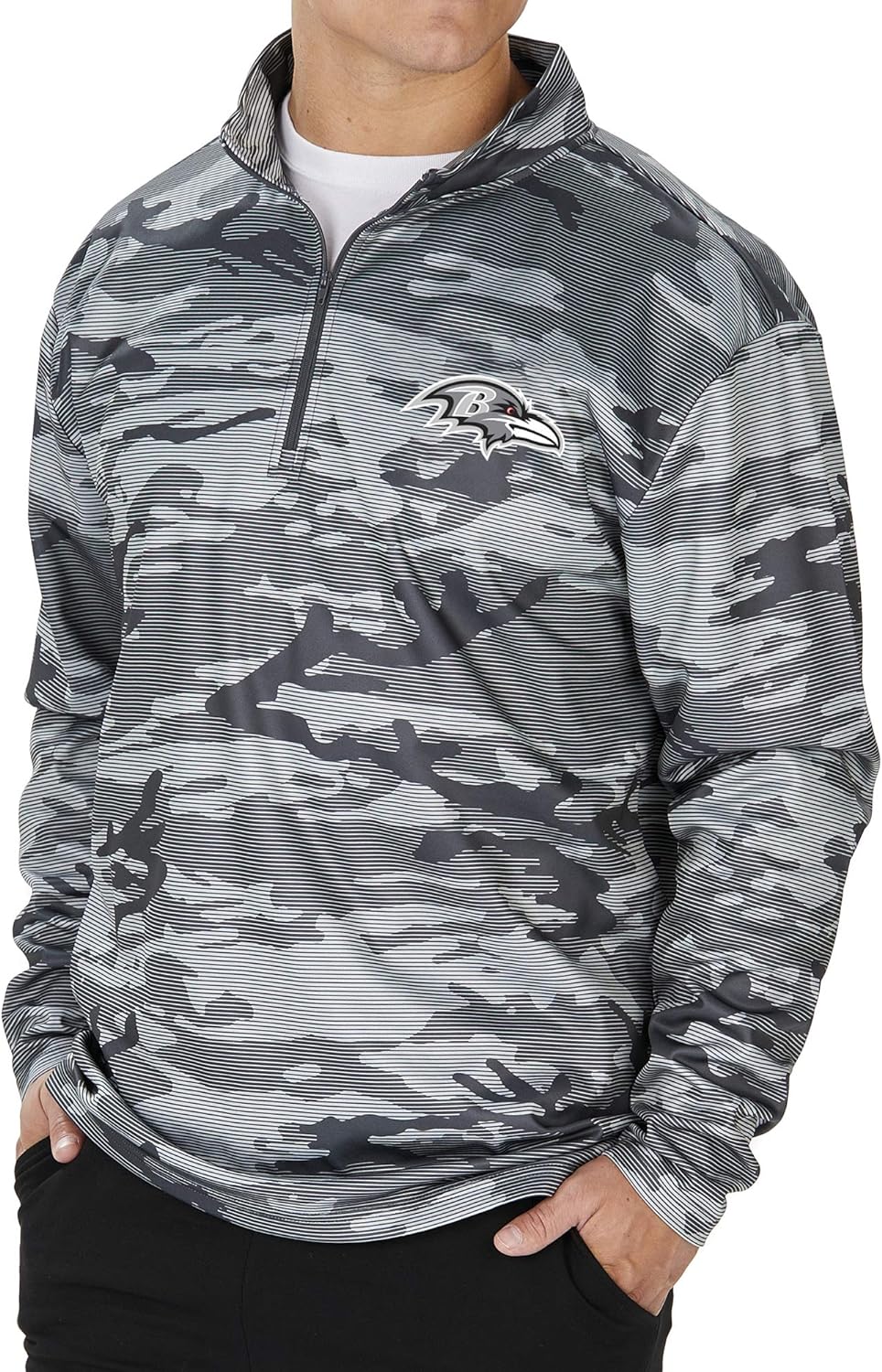 Zubaz Men's BALTIMORE RAVENS GRAY TONAL CAMO LINES POLY FLEECE 1/4 ZIP Large