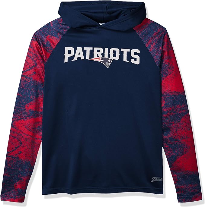 Zubaz NFL MENS NEW ENGLAND PATRIOTS SOLID BODY NAVY/RED STATIC FRENCH TERRY LW HOOD Small