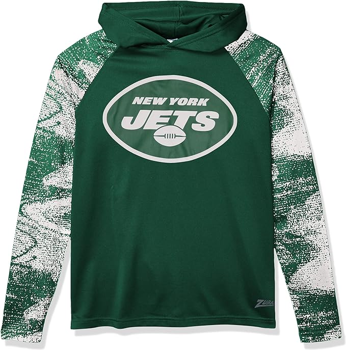 Zubaz NFL MENS NEW YORK JETS SOLID BODY GREEN/WHITE STATIC FRENCH TERRY LW HOOD Double Extra Large