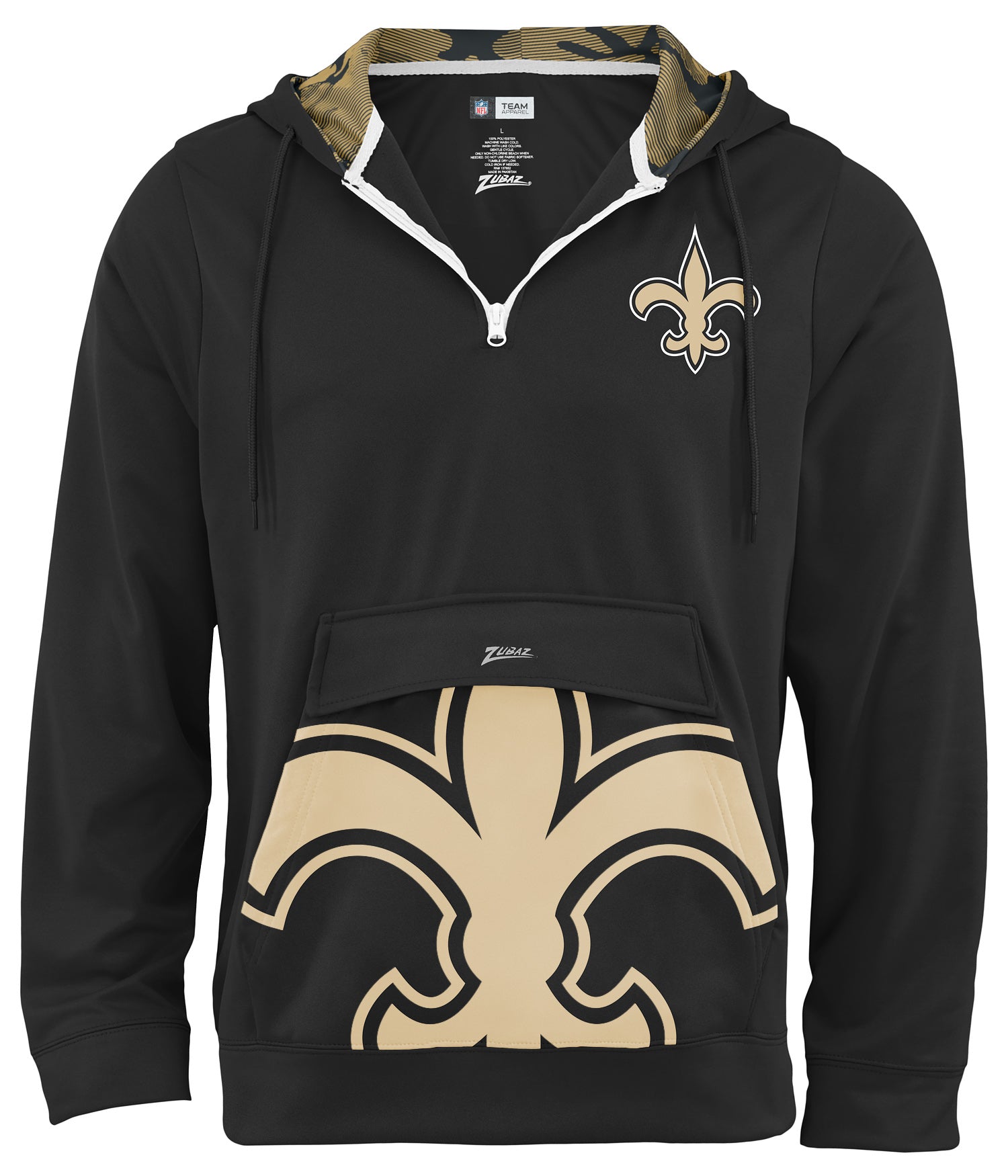 Zubaz NFL Men's 1/4 Zip Big Pocket Team Logo Hoodie New Orleans Saints