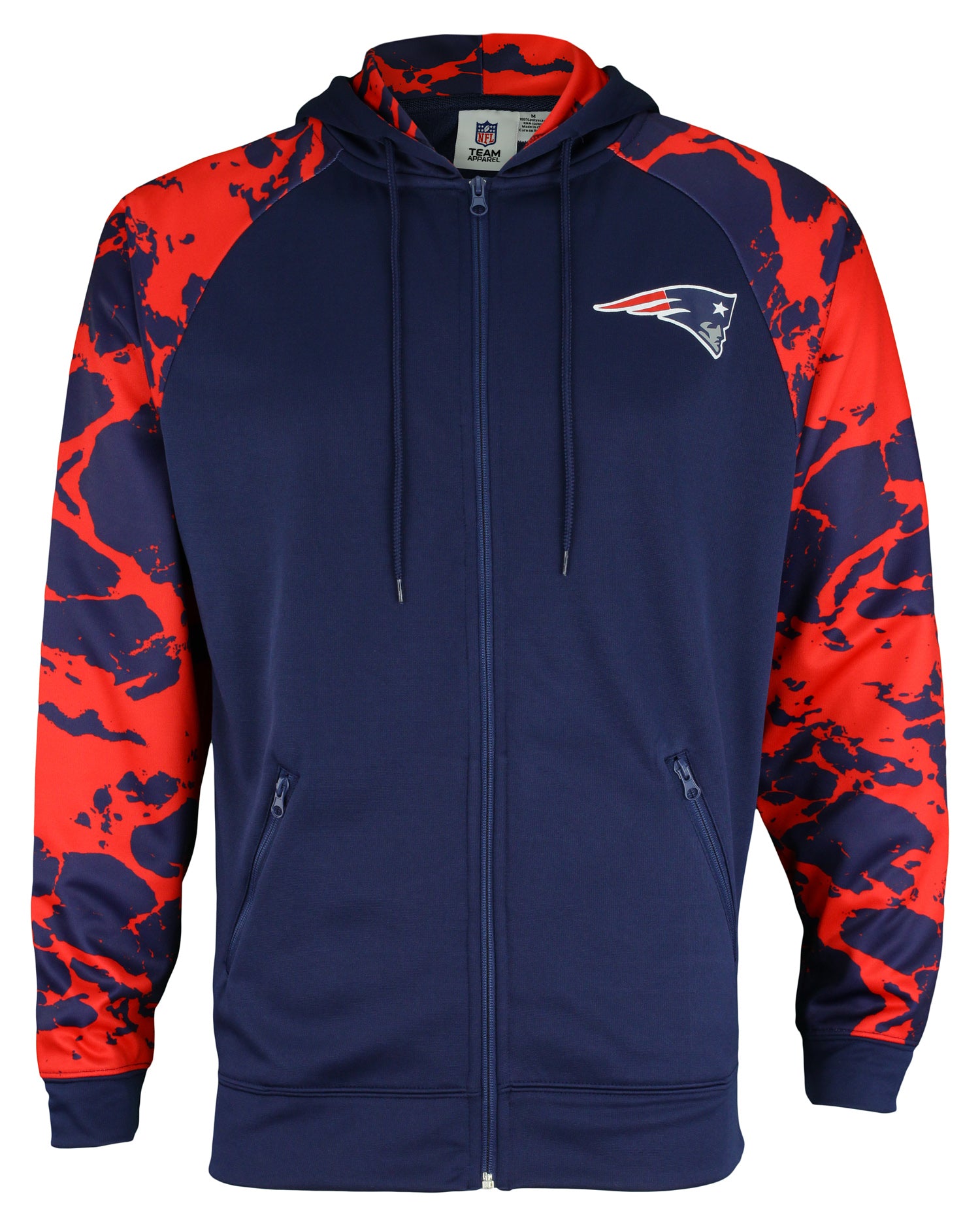 Zubaz NFL Men's New England Patriots Performance Full Zip Hoodie with Lava Sleeves