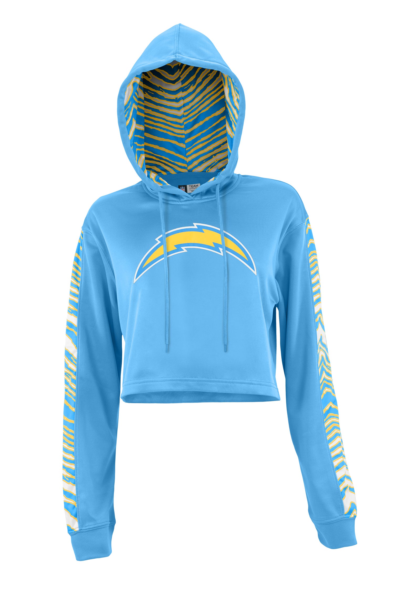 Zubaz NFL Women's Los Angeles Chargers Zebra Team Logo Crop Top Hoodie