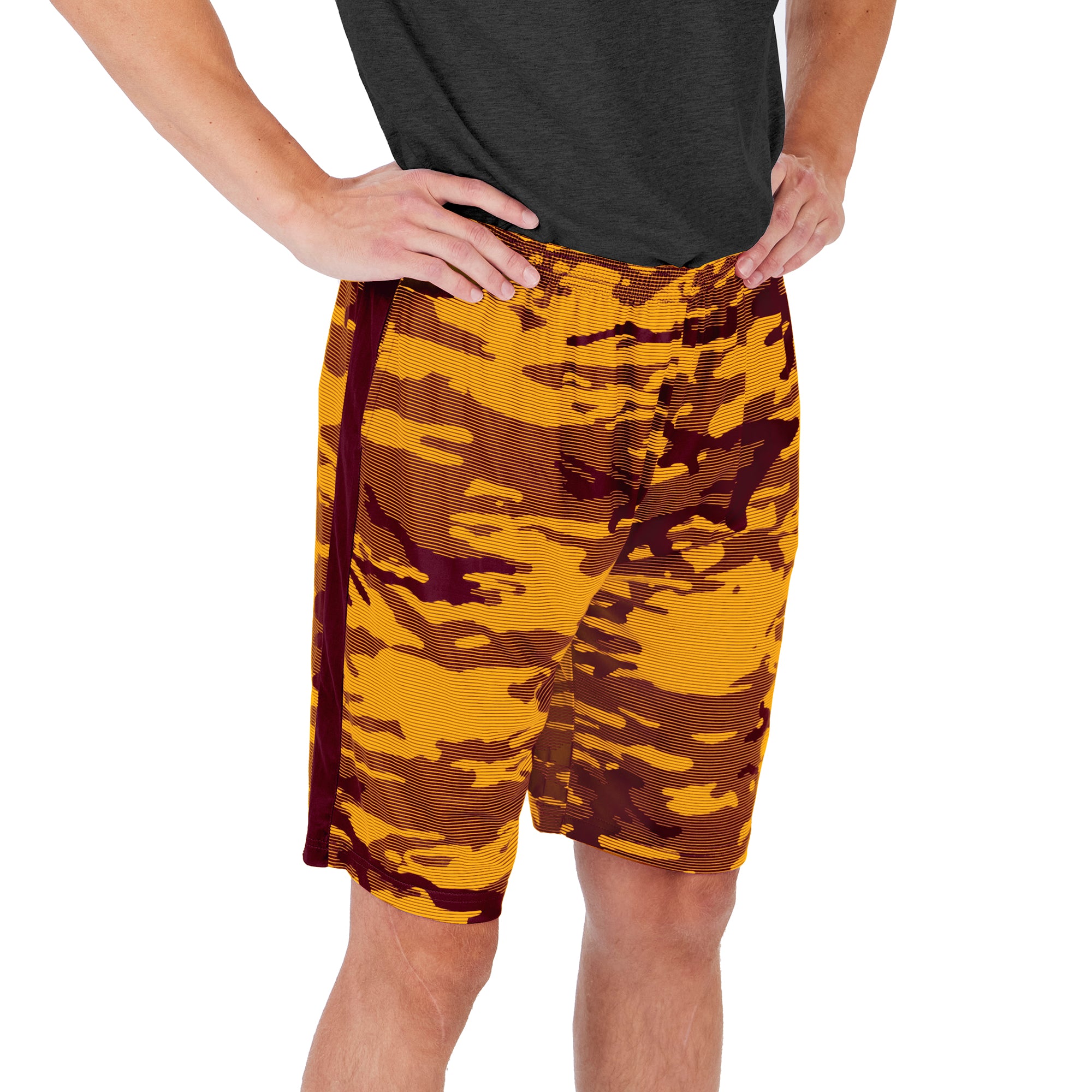 Zubaz NFL Men's WASHINGTON FOOTBALL TEAM BURGUNDY/GOLD CAMO LINES SHORT W/ SIDE STRIPE Large