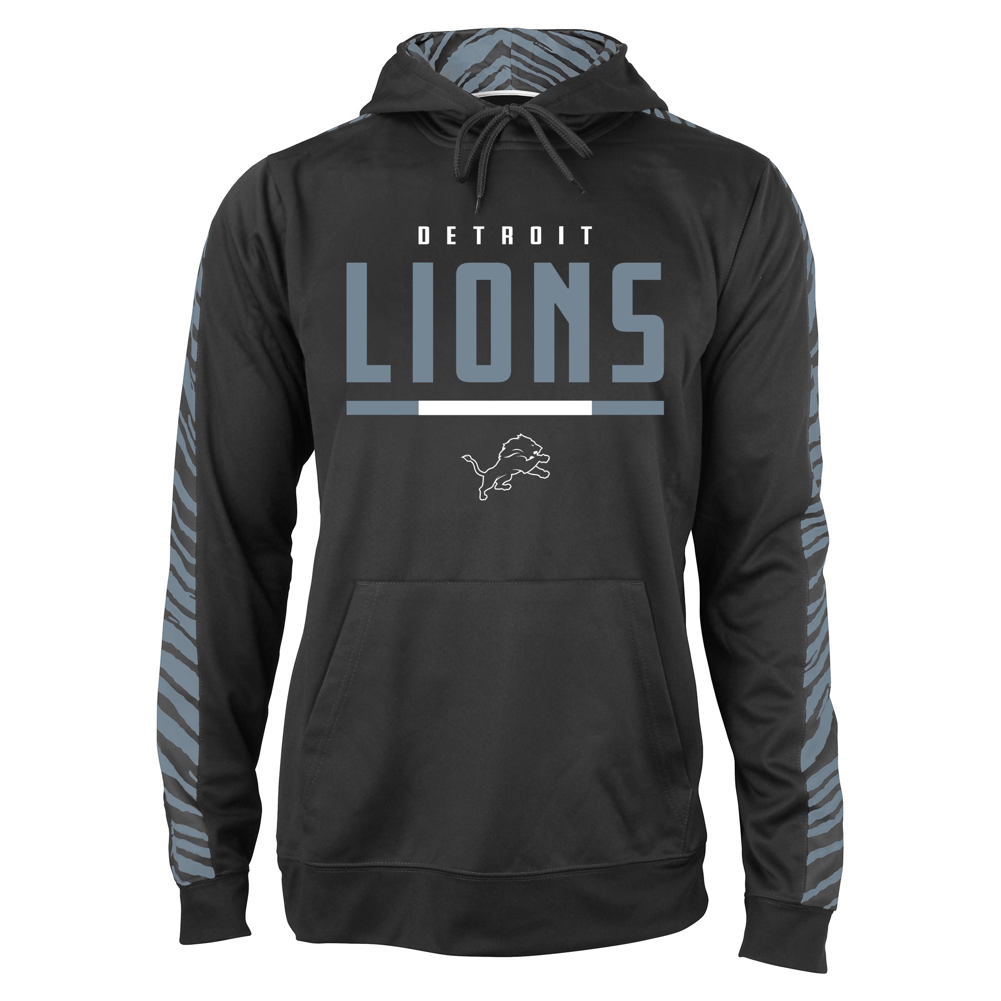 Zubaz NFL Men's Black and Grey Tonal Zebra Hoodie and Sleeve Detroit Lions