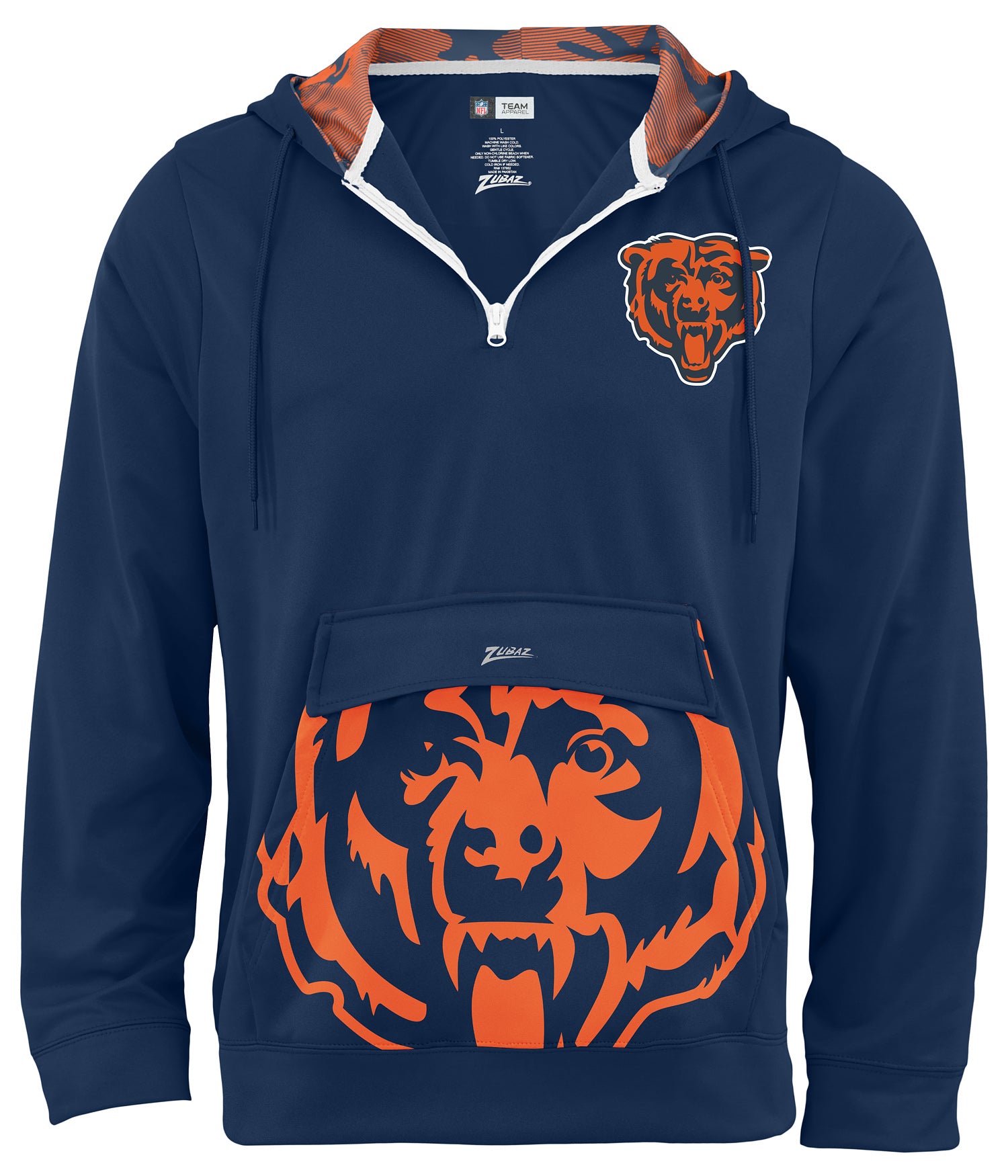 Zubaz NFL Men's 1/4 Zip Big Pocket Team Logo Hoodie Chicago Bears