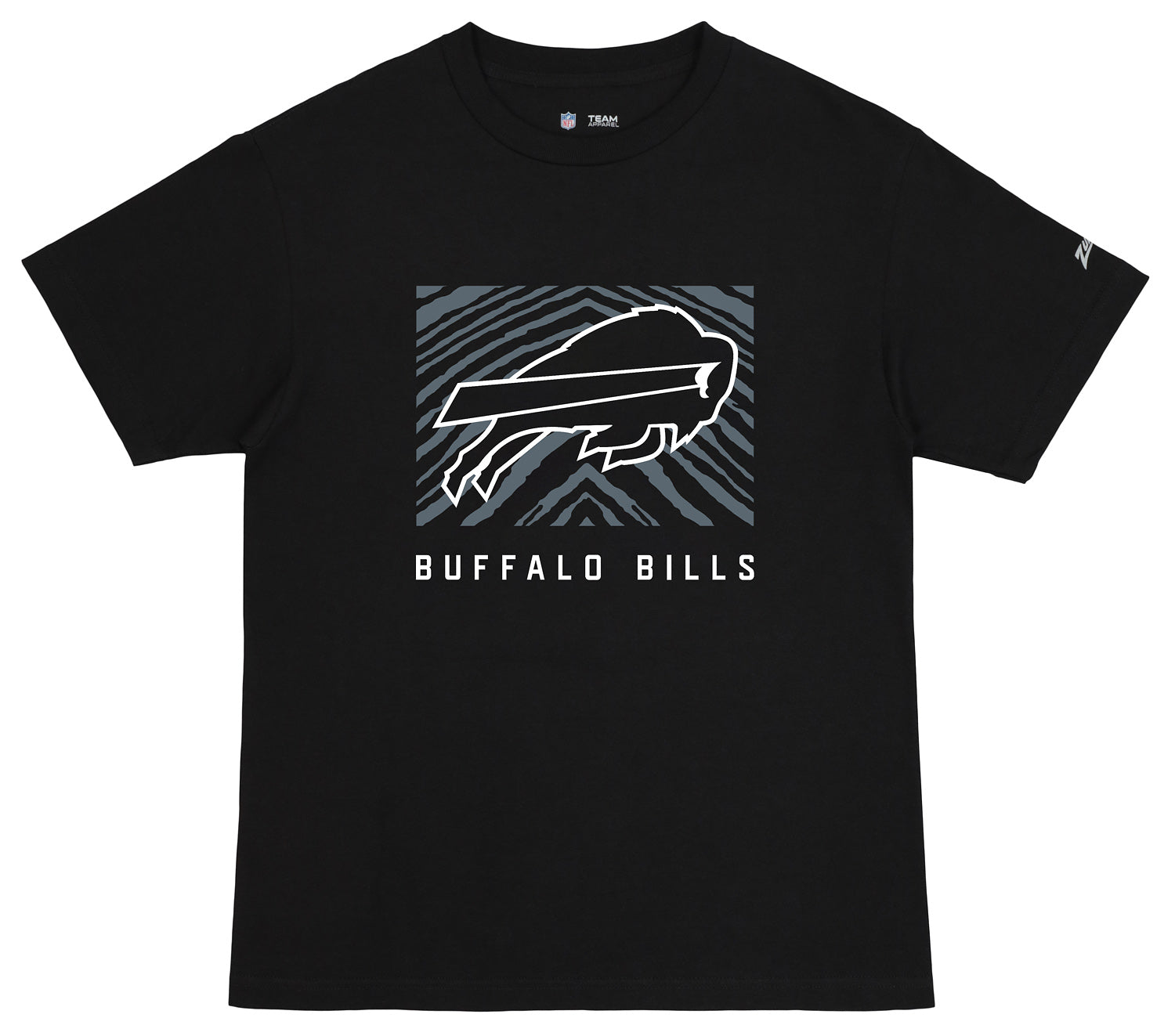 Zubaz NFL Unisex Cotton Heavyweight Short Sleeve T-shirt Black With Grey Tonal Tunnel Logo, Buffalo Bills