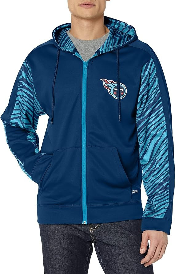 Zubaz Men's Tennessee Titans Team Color Zebra Accent Full Zip Hoodie