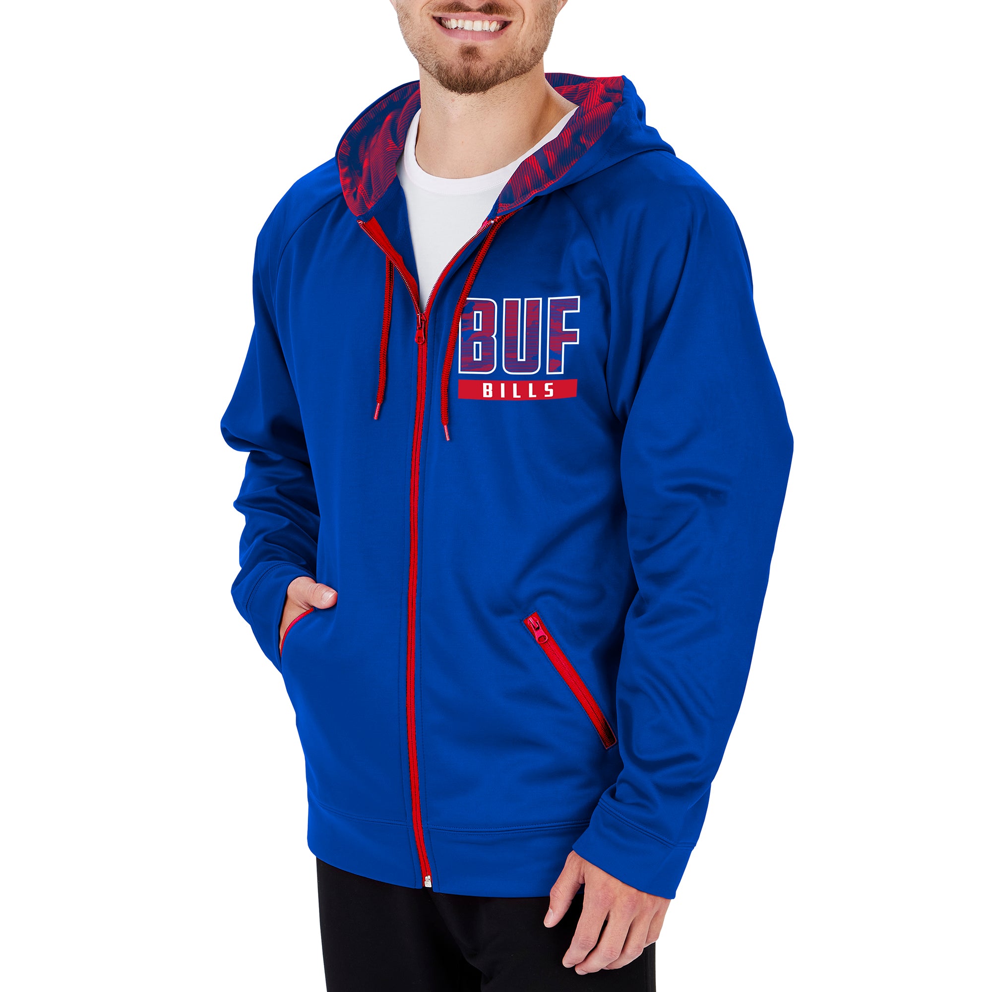 Zubaz NFL Men's Buffalo Bills Full Zip Hoodie With Team Color Came Lines